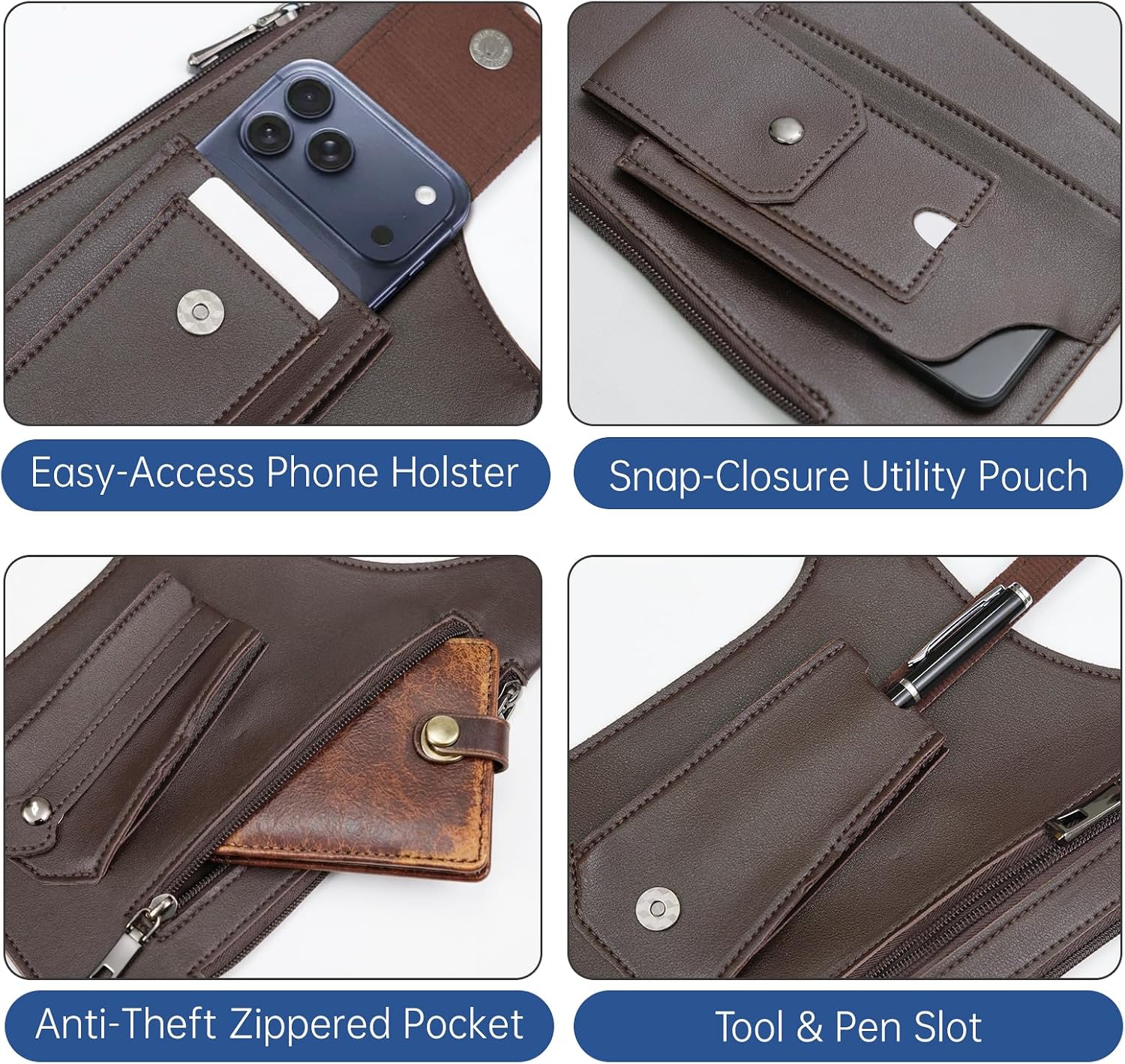 Double Shoulder Armpit Bag for Men, Anti-Theft Underarm Shoulder Bag with Adjustable Strap, Hidden Phone Wallet Pocket for Travel & Daily Commute (Dark Brown) image 2