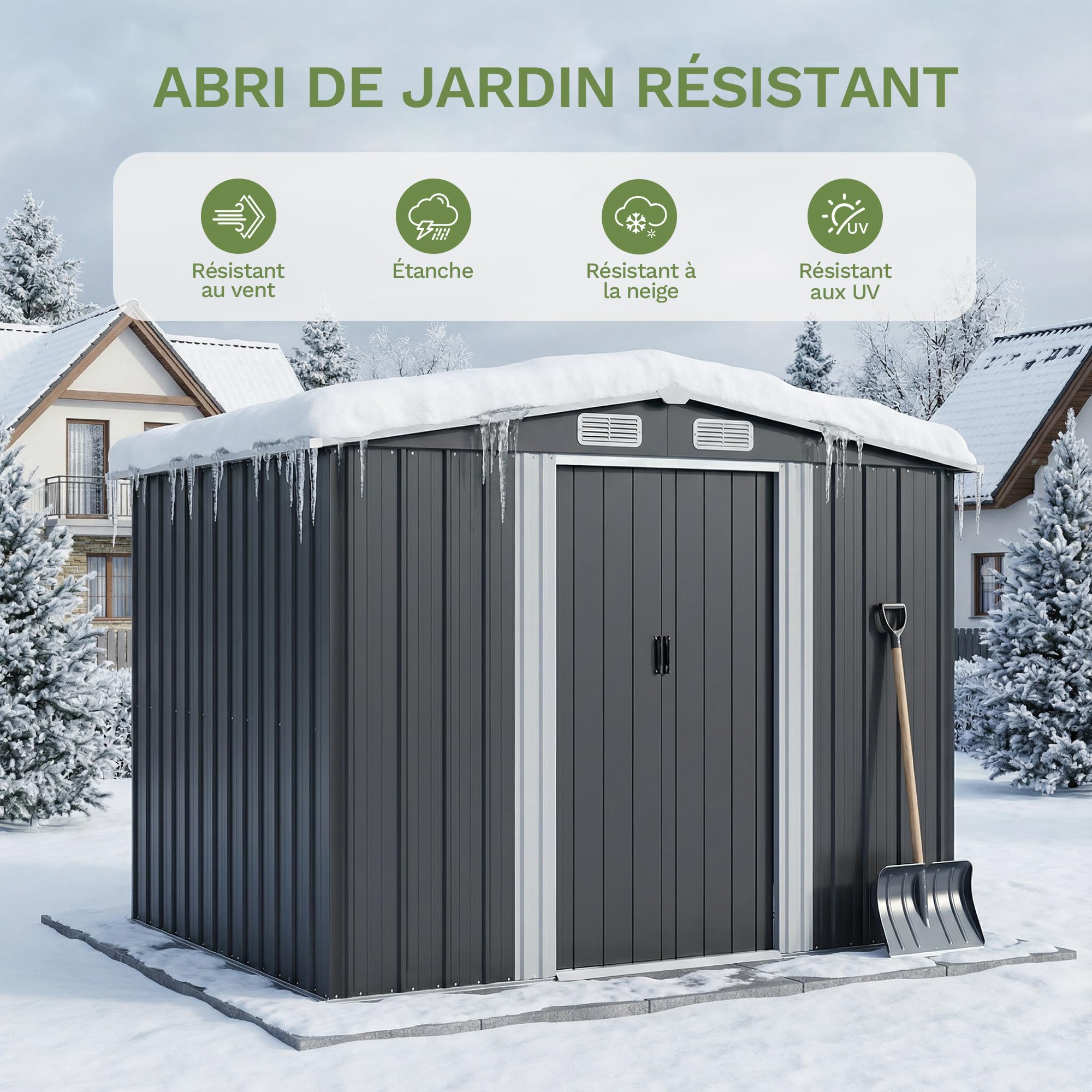 Devoko Abri de Jardin 199x234x192cm, Grand Rangement Extérieur pour Outils, Vélos et Poubelles, Toit Penté et Ventilation Inclus, Résistant aux Intempéries, pour Jardin, Terrasse et Pelouse, Noir