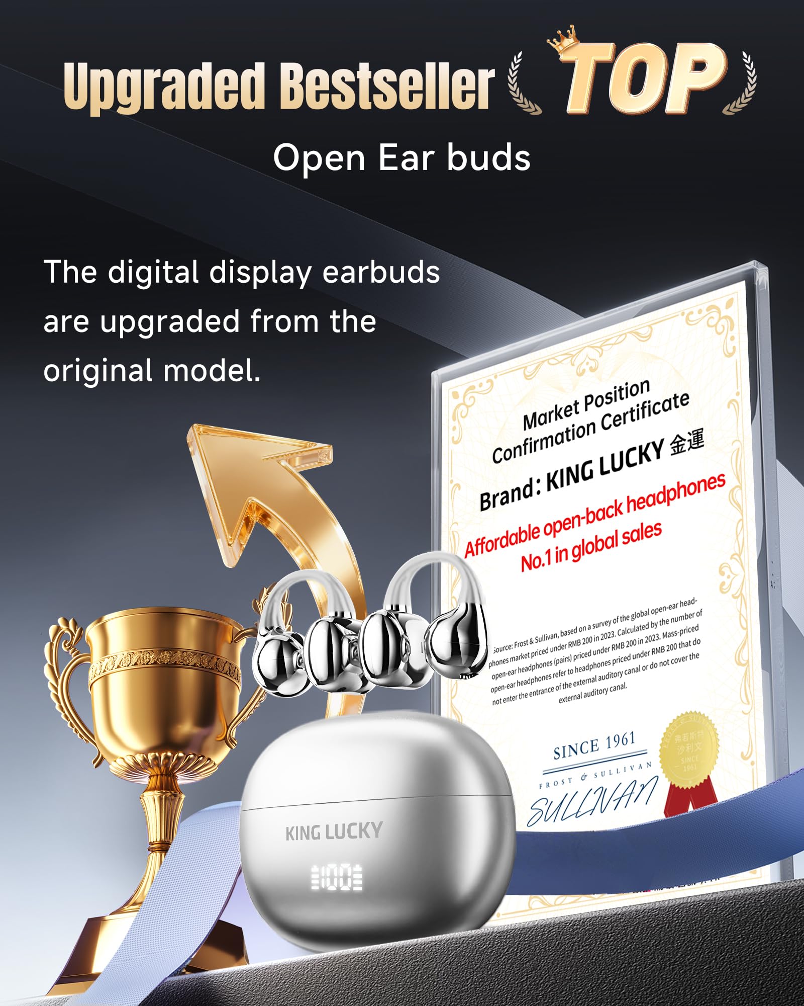 King Lucky Next-gen - Auriculares inalámbricos Bluetooth 6.0 con micrófono, 50H Play, ENC, IPX5 impermeable, auriculares deportivos, cómodos para orejas pequeñas y fitness, correr (plata