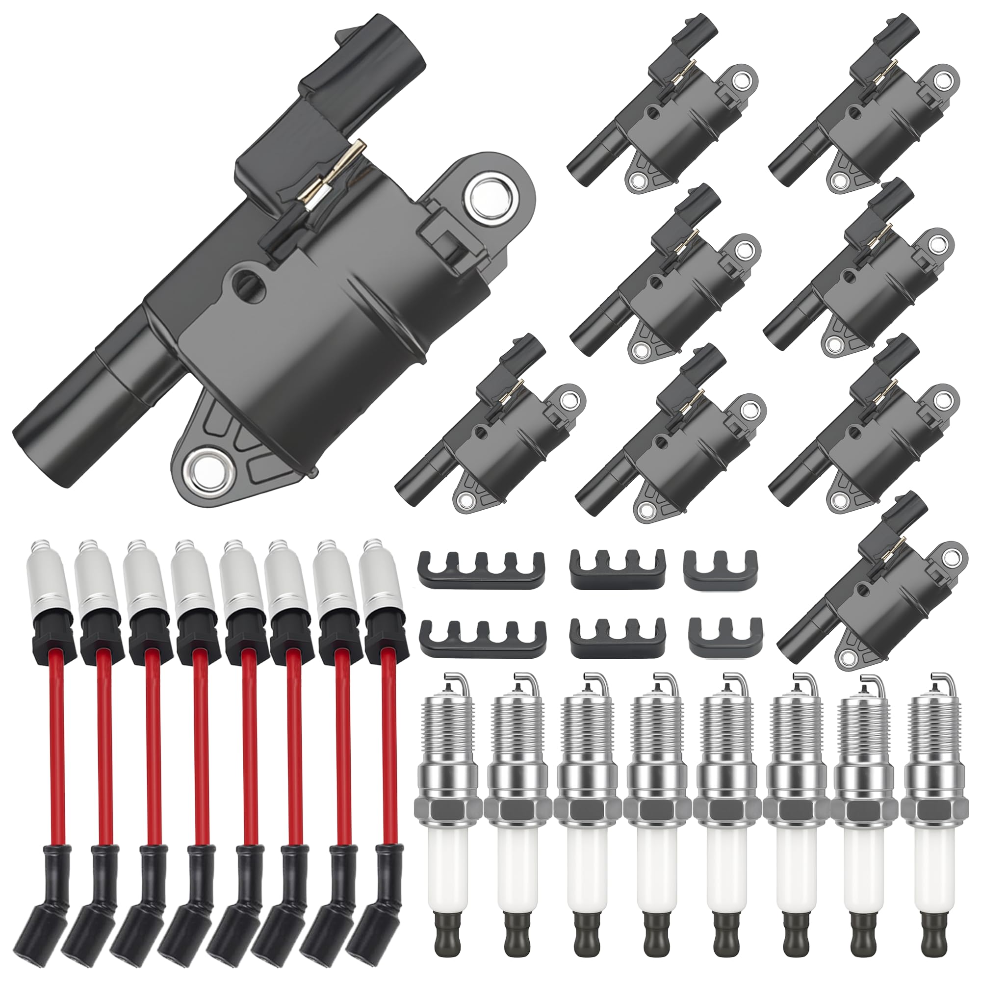 Photo 1 of UF414 Round Ignition Coils Pack &/Double Iridium Spark Plugs/Spark Plug Wires for Chevy Silverado Tahoe Trailblazer Avalanche Express/GMC Sierra Yukon/XL Savana 2007-2016 C1512