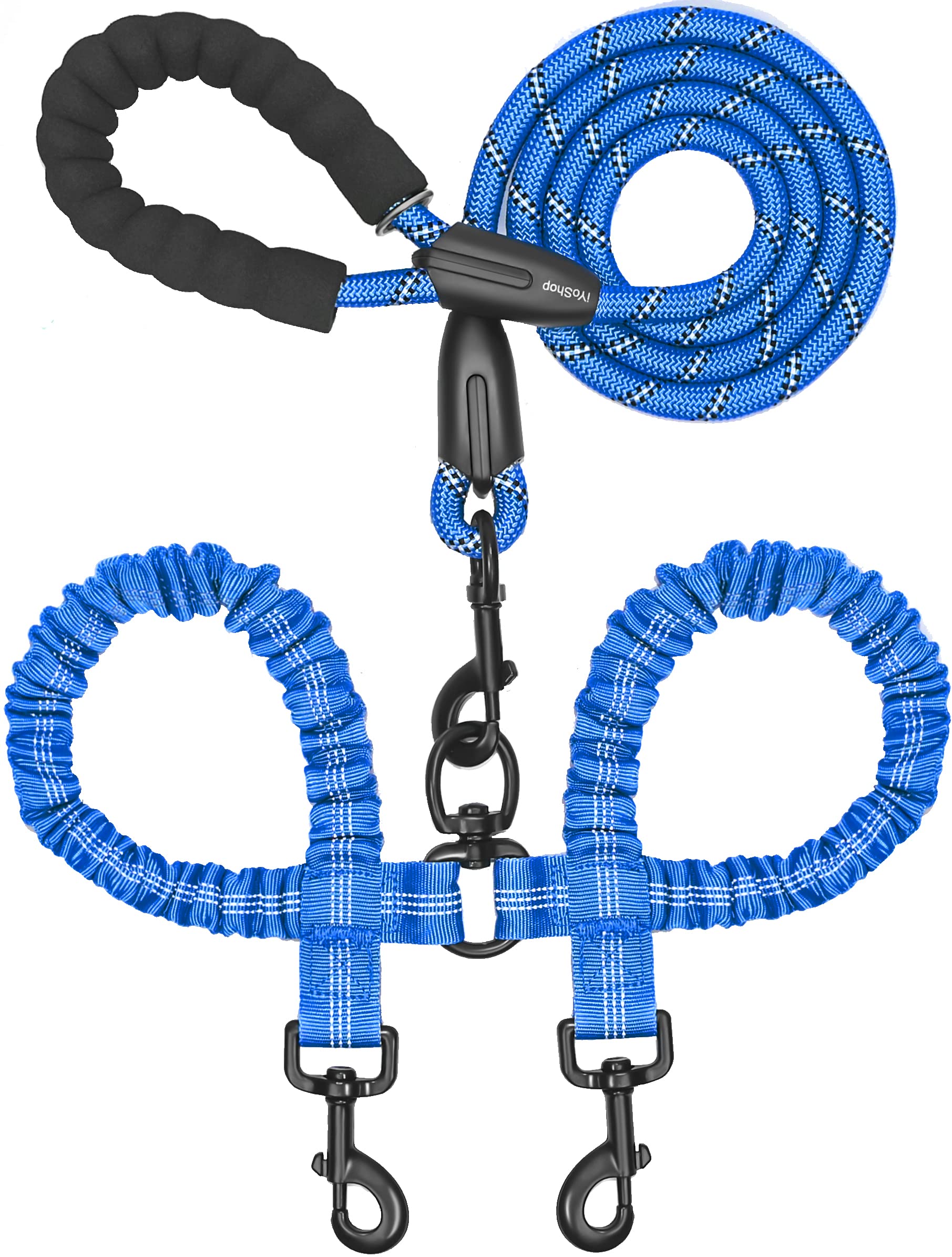 iYoShop Double Dog Leash, 360° Swivel, No Tangle, Large, Royal Blue