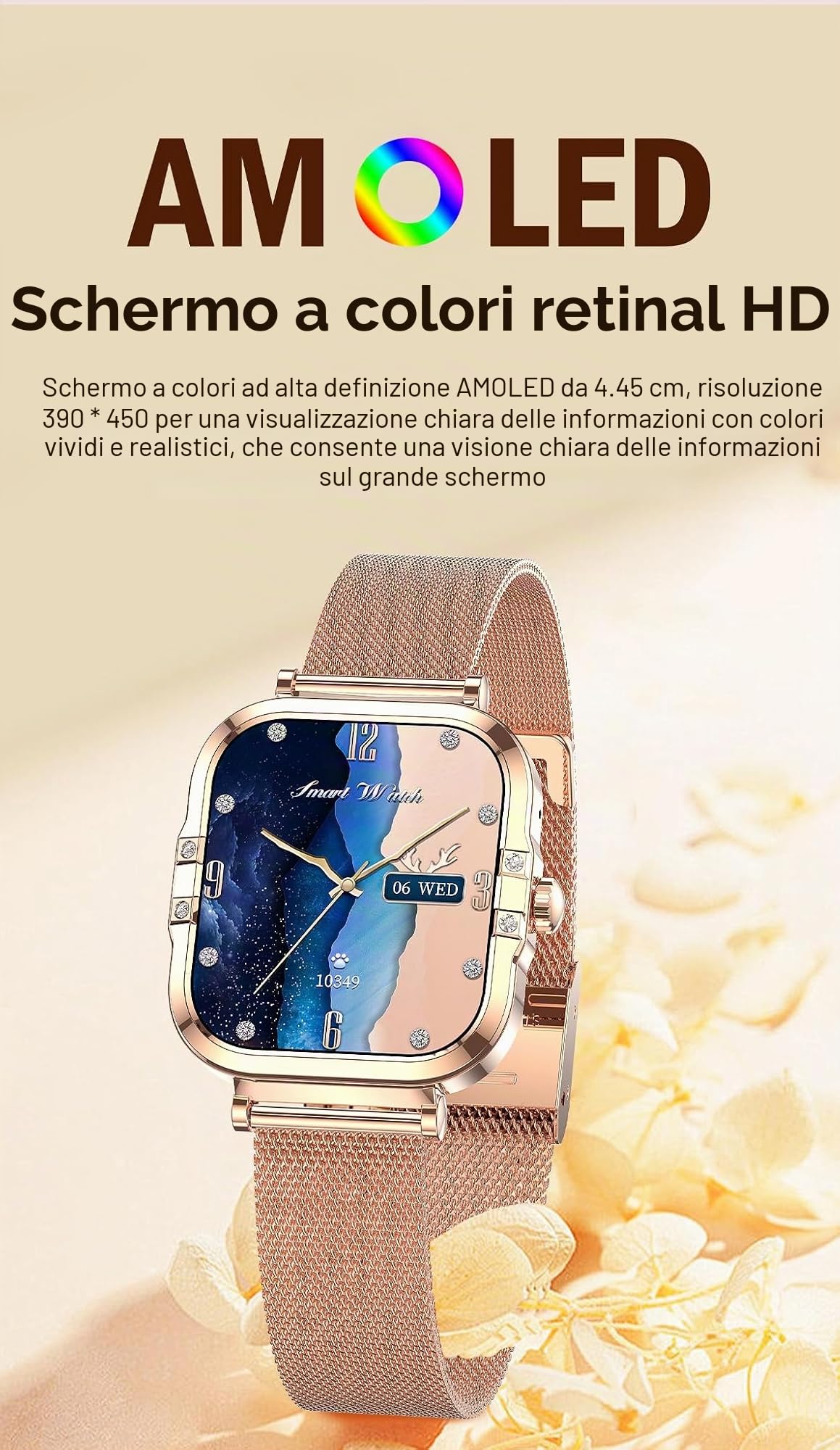 SUPEROFFERTA SCORTE FINALI 2026 1.75 pollici con schermo a colori HD AMOLED 390 * 450 con funzione NFC gestione mestruale Smartwatch da donna per donna. (Argento)