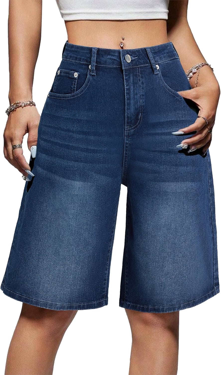 EMMIOL Women Jorts Baggy Jeans Jorts Outfits Mid-Low Waisted Denim Y2K Shorts Summer Hot Short Pants Streetwear