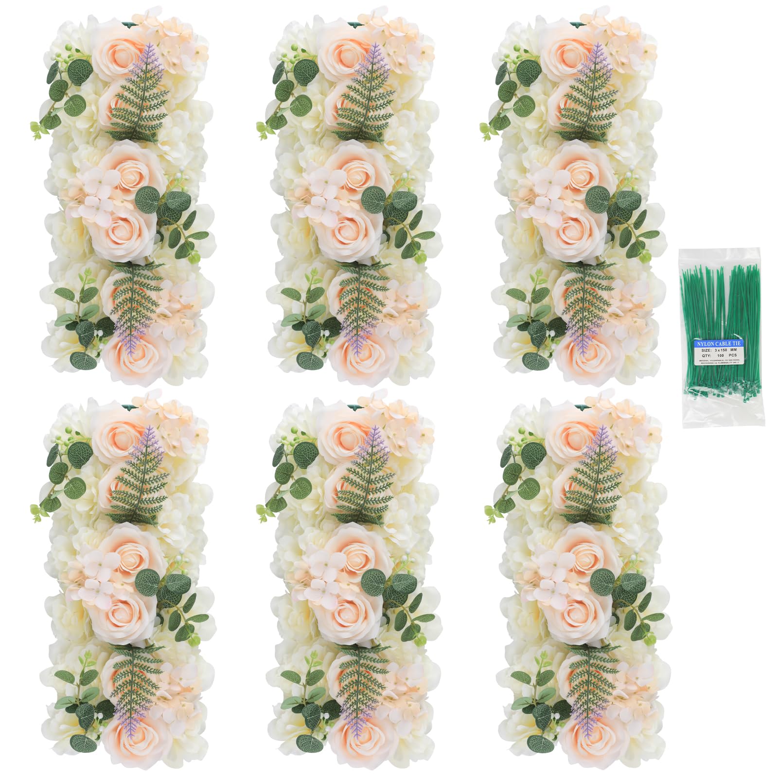 Senseya Artificial 6 Flower Wall Panel for Flower Centerpieces for Tables Backdrop Faux Roses Hanging Artificial Floral Backdrop for Flower Wall Decor Party Wedding Bridal