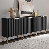 SICOTAS Black Fluted Sideboard Buffet Cabinet - Modern Credenza with Adjustable Shelf, Gold Handles for Kitchen, Living Room, Entryway