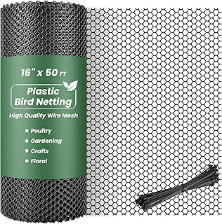 Plastic Wire Mesh,16IN x 50FT Chicken Wire Fencing for Floral Arrangements, Chicken Wire Mesh for Crafts with 100 Pcs Zip Ties,Gaden Netting for Dogs, Deers, Poultry