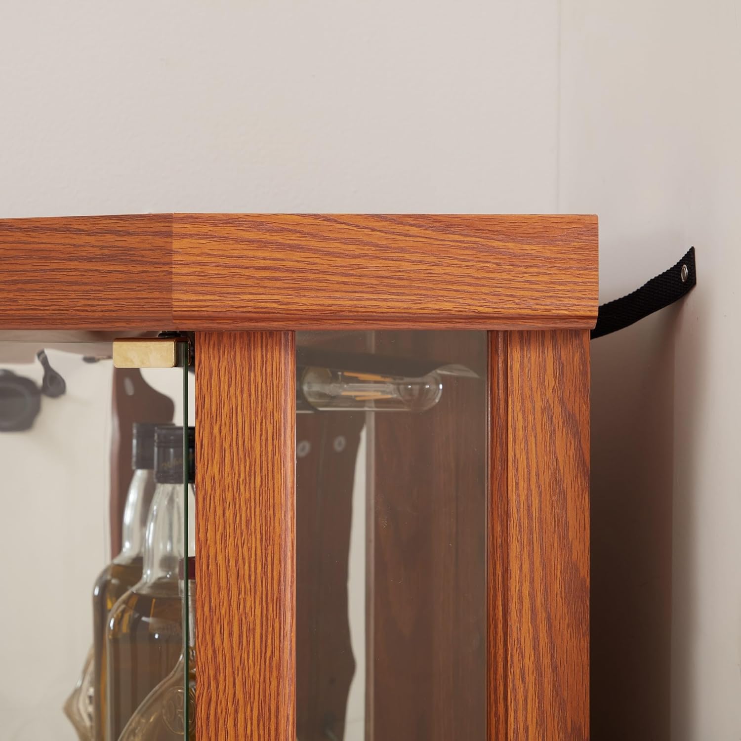 70" H Lighted Corner Curio Cabinet, Glass Display Cage with Tempered Glass Doors and 5 Adjustable Shelves, Wine Cabinet Storage Rack for Bar and Liquor Storage (Dark Oak)