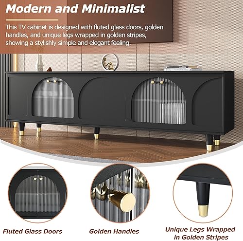 Miniatura 4 de LUMISOL Soporte de TV moderno Mid-Century para TV de 75 pulgadas, centro de entretenimiento con 2 cajones y gabinetes, consola de TV de madera con