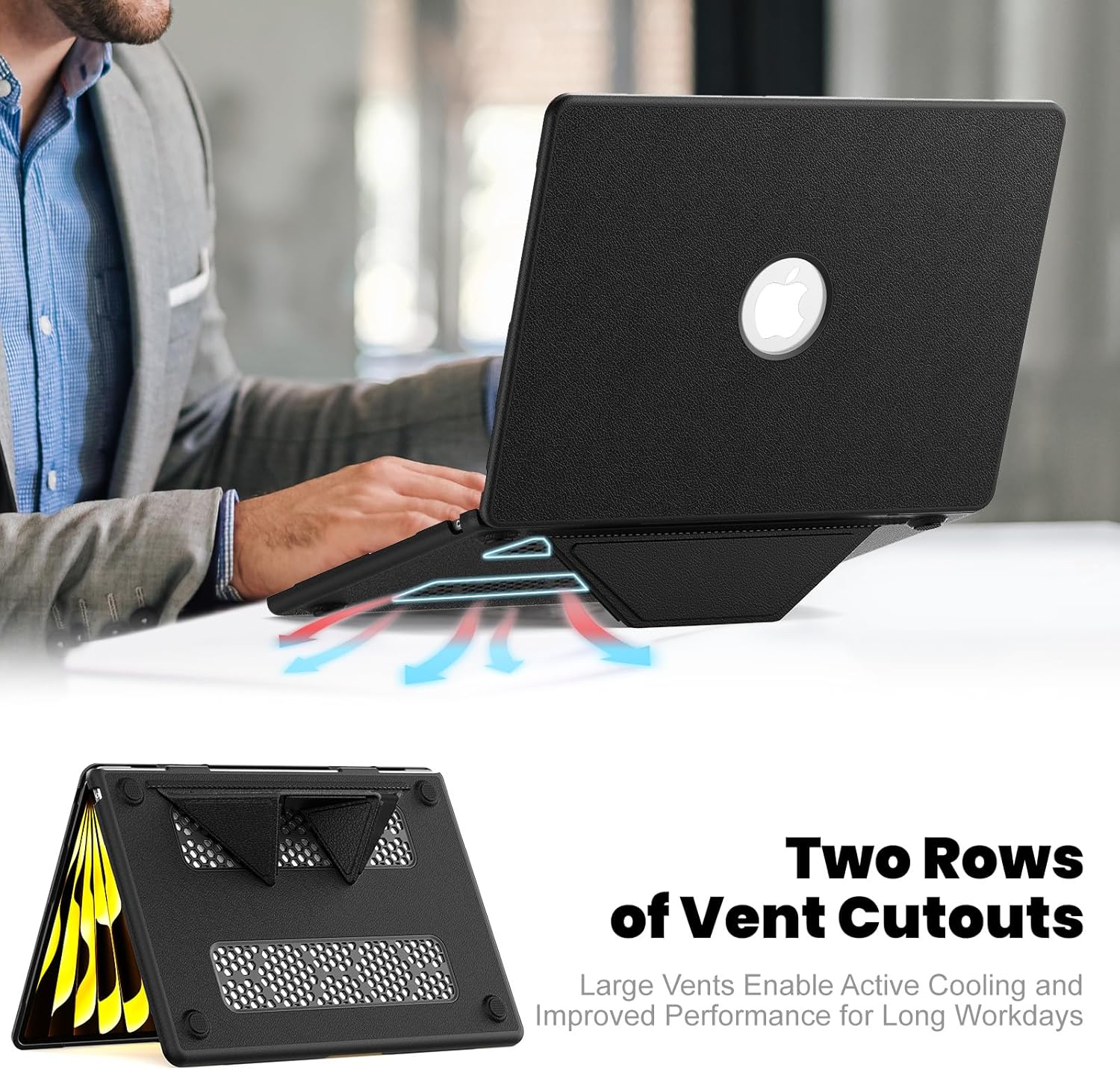 Compatible for MacBook Air 13/13.6 inch Case 2026-2022 M4 M3 M2, Foldable Stand | Keyboard Cover | Mouse Pad | PU Leather Plastic Hard Shell | Closes Seamlessly | Anti-Cracking, Black - Image 7