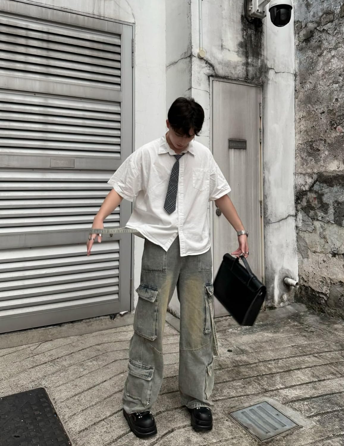 Aelfric Eden Button Down Shirts Oversized Unisex Plaid Tie Short Sleeve Shirt Casual Streetwear Summer Tops - Image 3