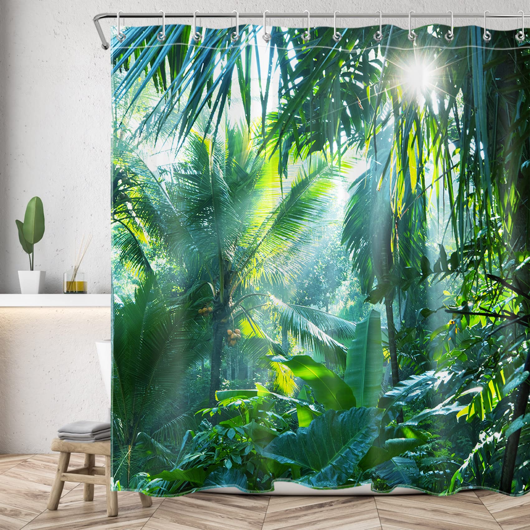 Tenda Doccia LB Foresta Blu 150x200 Cm | Albero Floreale E Farfalle | Con Ganci Inclusi | Impermeabile E Antimuffa - 4