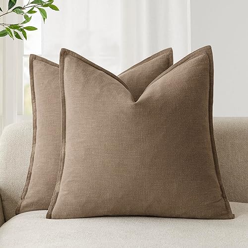 Foindtower Paquete de 2 fundas de almohada decorativas de lino sĂłlidas, funda de cojĂn de acento suave, estilo bohemio, campestre, neutra para Foindtower Paquete de 2 fundas de almohada decorativas de lino sĂłlidas, funda de cojĂn de acento suave, estilo bohemio, campestre, neutra para