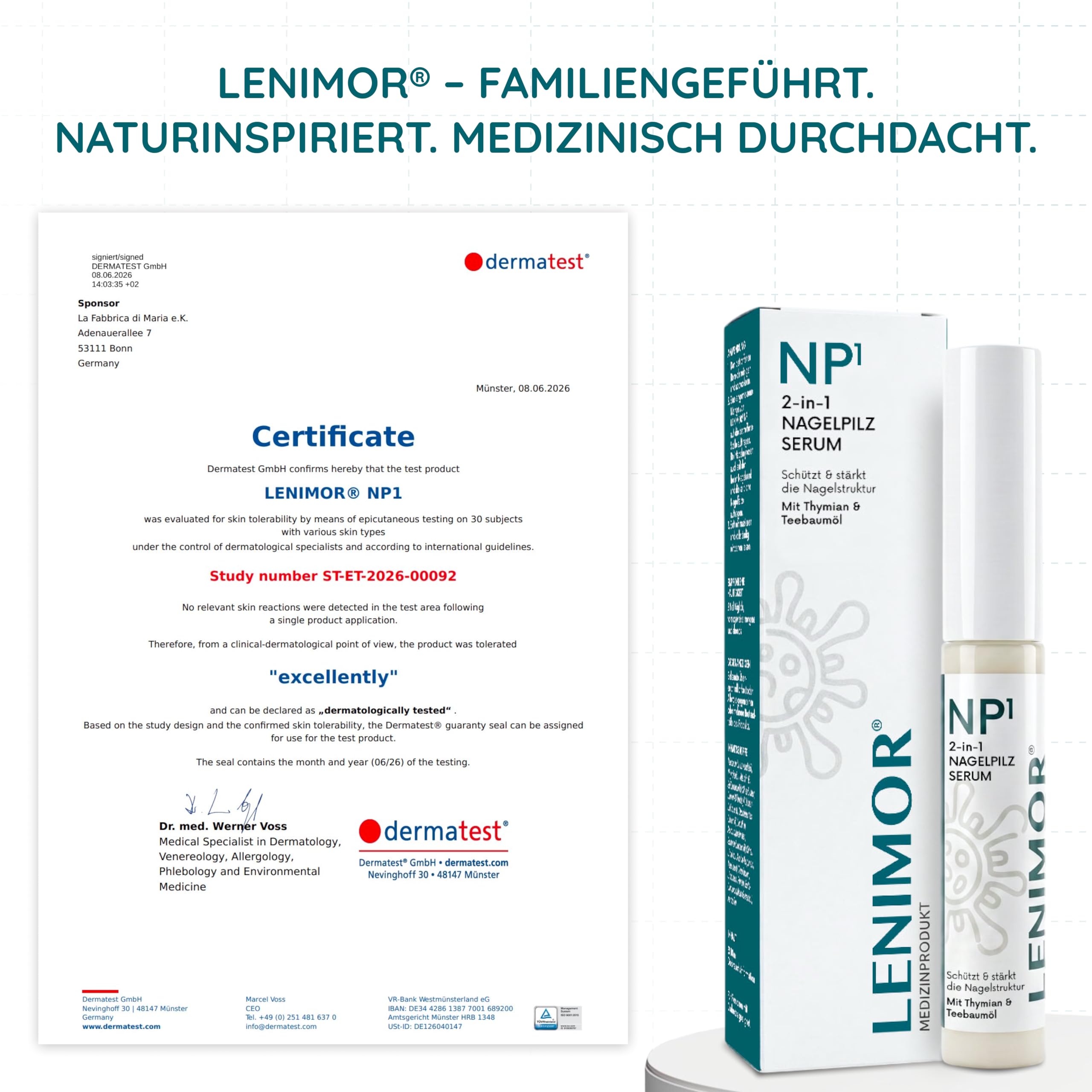 LENIMOR® NP1 | PREMIUM NAGELPILZ 2-in-1 für schöne & gesunde Nägel 10ml | CE-Medizinprodukt | Natürliche Formel mit Teebaumöl & Vitamin E | Nagelhärter | Made in Italy