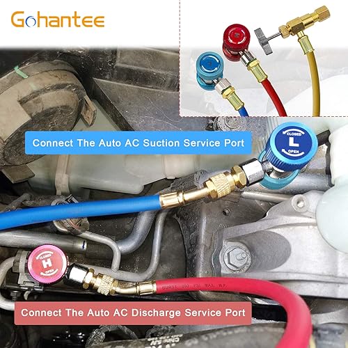 Miniatura 6 de Adaptador de acoplador rápido ajustable de CA R134A, kit alto y bajo con válvula de grifo de perforación R134A, adaptador de tanque R134A, 2