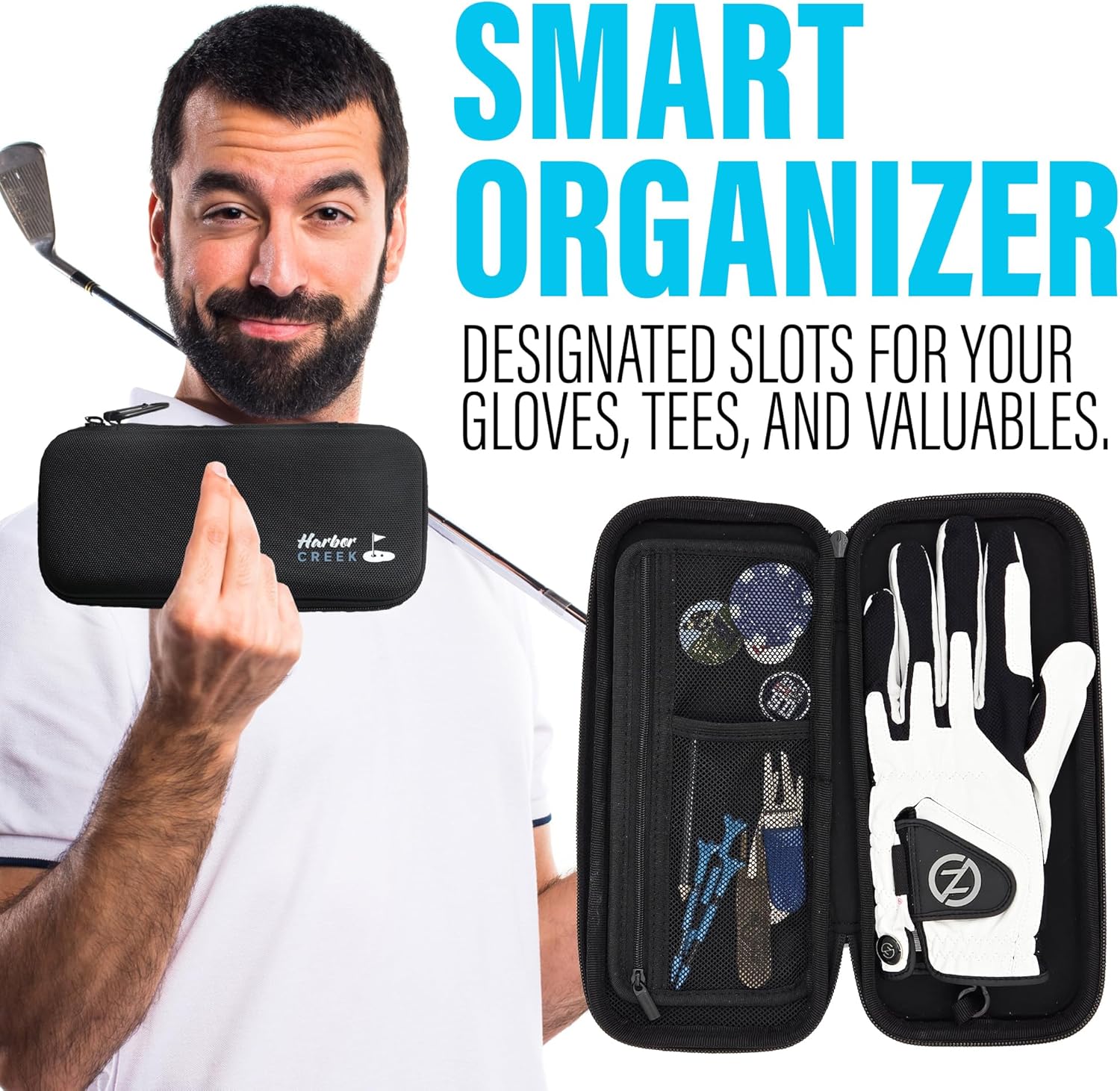 Golf Glove Holder Case - Durable EVA Hard Shell Organizer with Glove Shaper, Weather-Resistant Design for Tees, Phone, Keys & Tools – Compact & Breathable