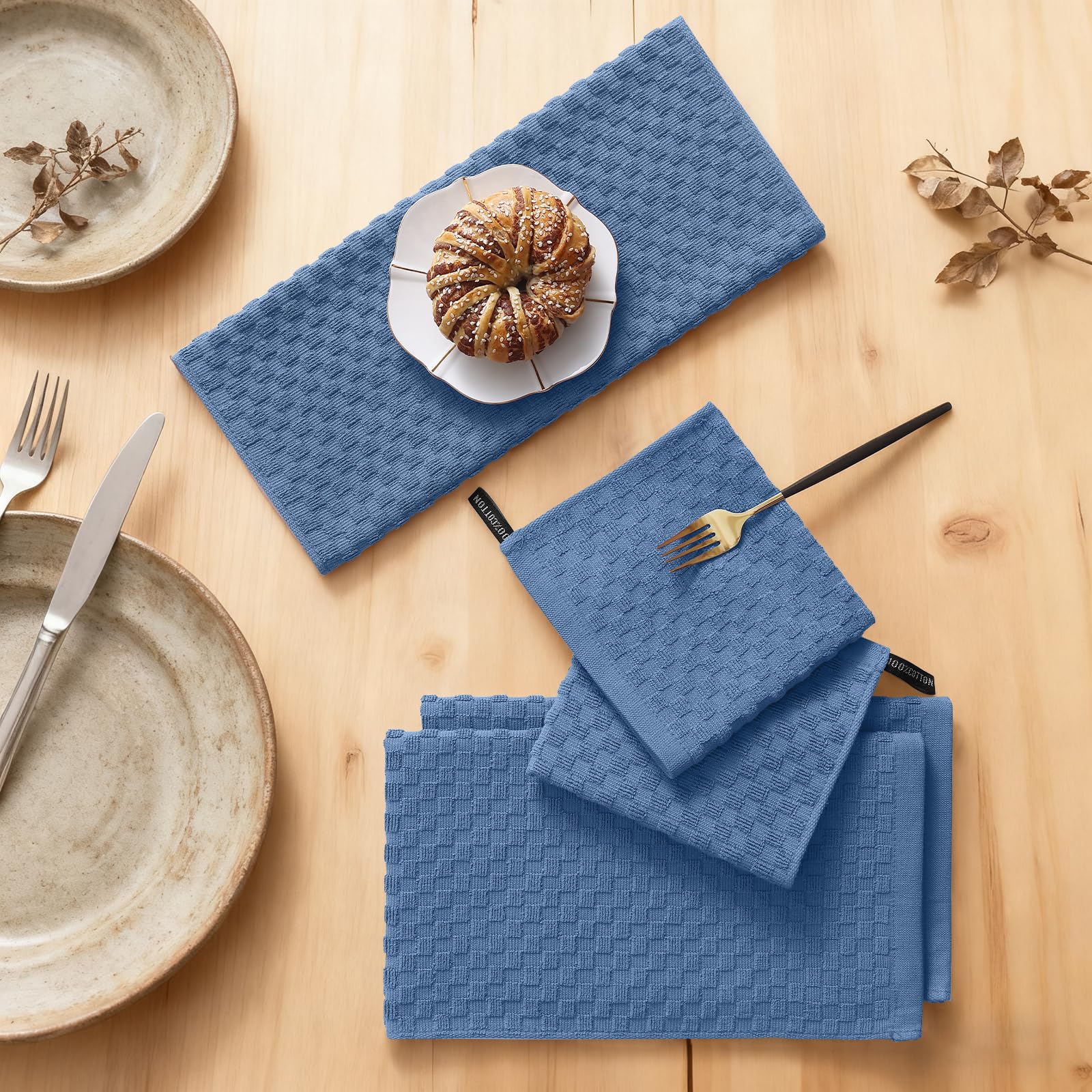 Homaxy Lot de 8 torchons de cuisine 100 % coton, bleu marine