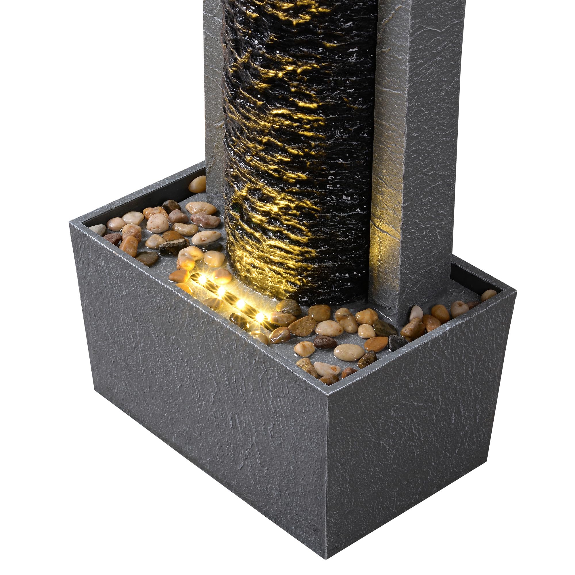 Teamson Home Fontaine de Jardin Haute Cascade exterieure LED Roche superposee Patio Durable Gris Fonce