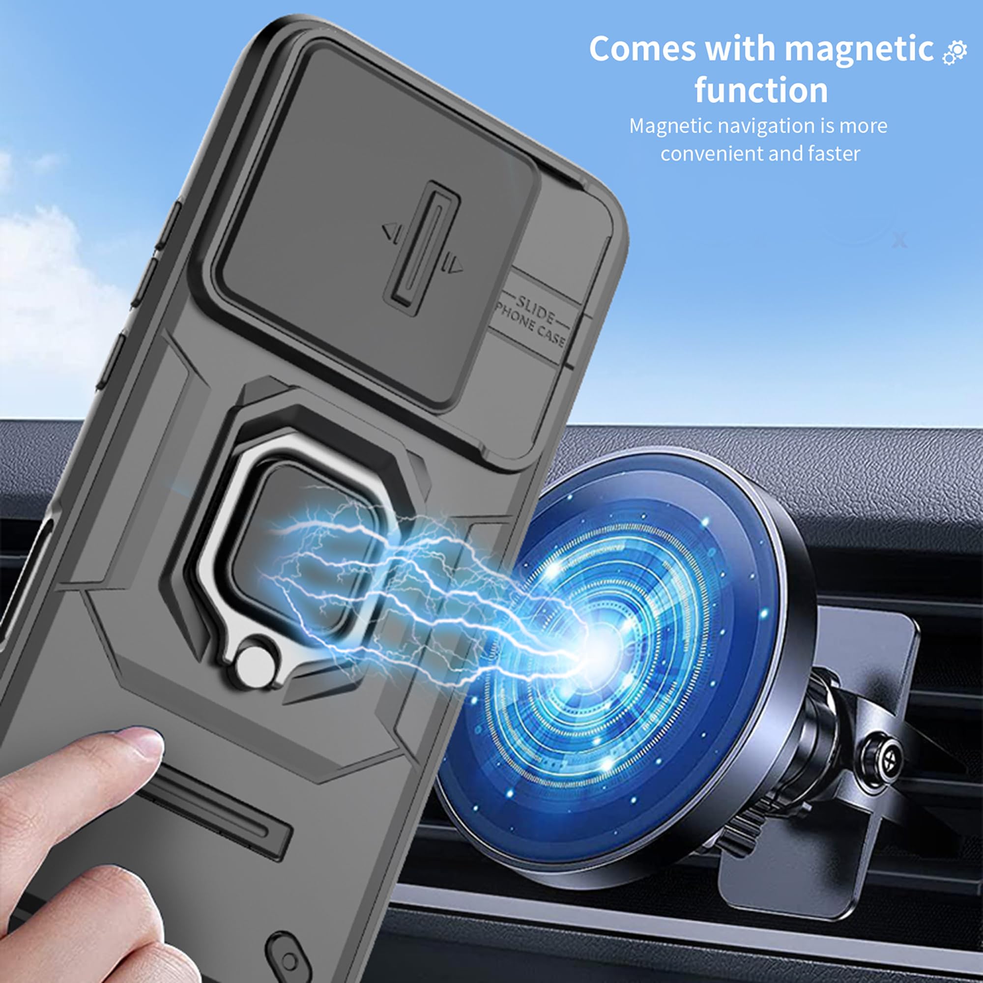 Custodia per Honor 400 Lite 5G Cover Heavy Duty Custodia con Supporto Resistente agli Urti Armatura Fotocamera Scorrevole Protezione Magnetica Supporto Anello Supporto Paraurti per Honor 400 Lite 5G