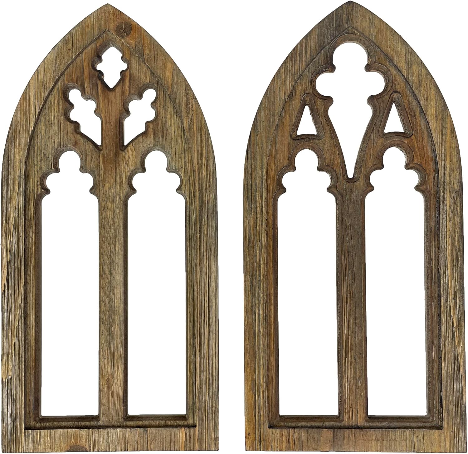 Zeckos Set of 2 Blackwashed Wood Gothic Arch Window Frame Wall Hangings - 15.75 Inch Sculptural Decor for Home, Timeless Gothic Elegance