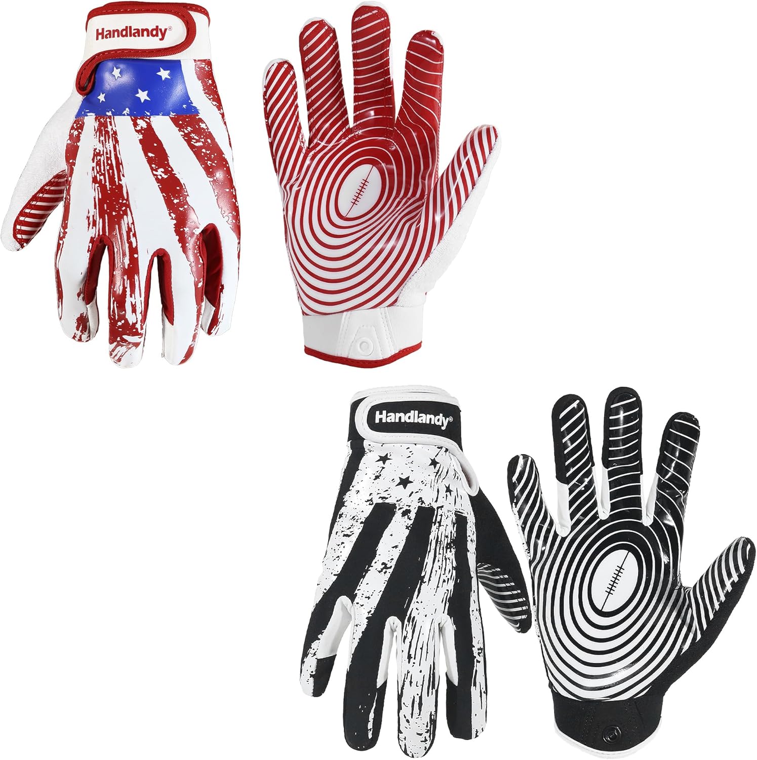 HANDLANDY Bundle - 2 Pairs of Youth Football Gloves, Sticky Wide Receiver Gloves for Kids & Adult,Sticky Wide Receiver Gloves (Red, Black M)