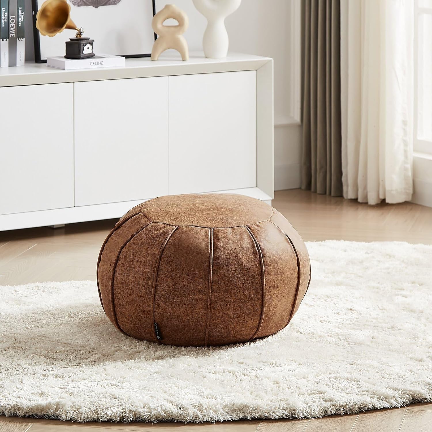 Louis Donné Unstuffed Pouf Ottoman Handmade Moroccan Storage Footstool Seat Round Home Decoration Pouf Cover Multi Functional Bean Bag Floor Chair for Living Room, Office, Bedroom, Balcony Decor