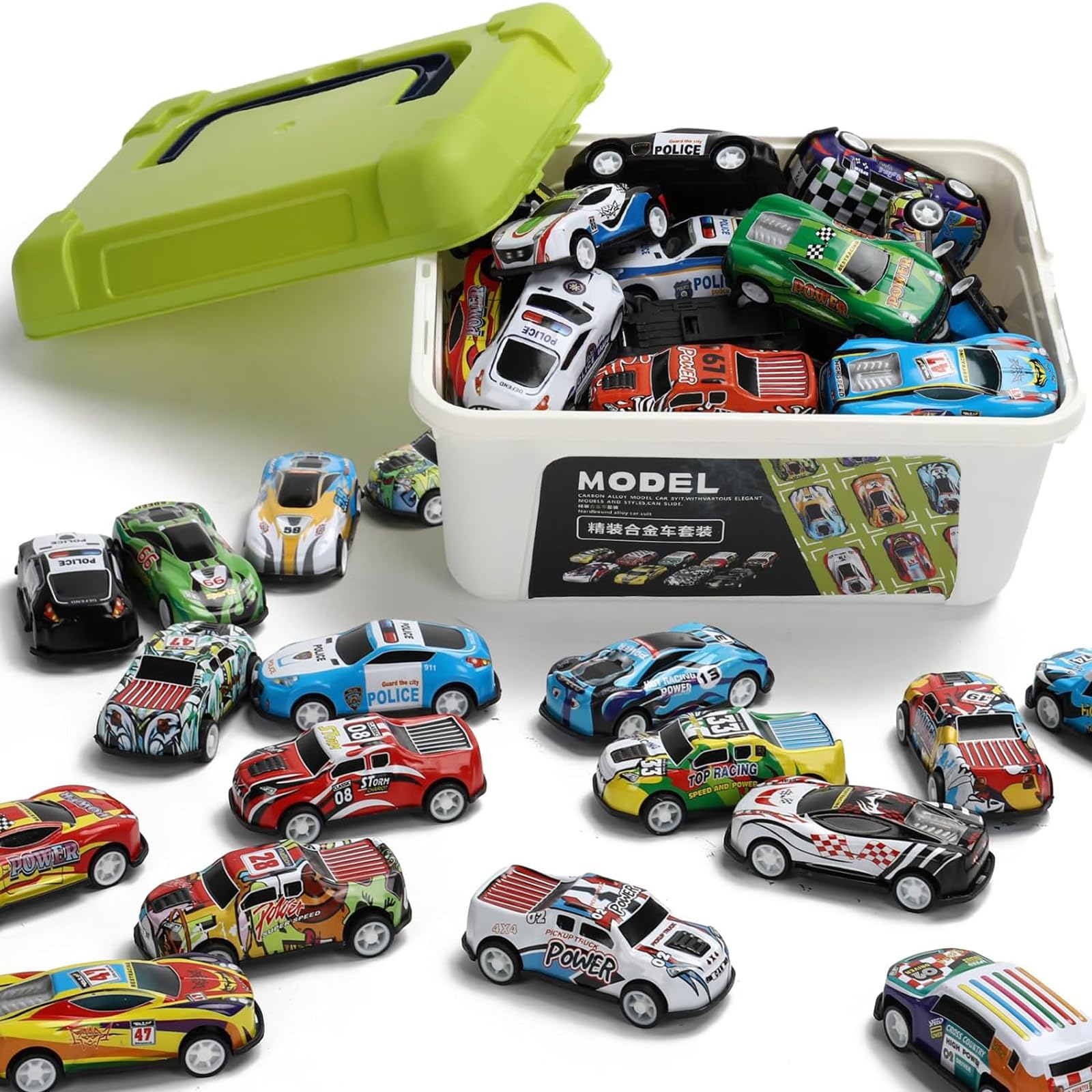 SZJYMY 30 pcs Pull Back Race Cars Toy with Storage Box,Alloy Die Cast Race Push and Pull Back Car Friction Powered VehiclesTreasure Box Toys for Classroom - Image 2