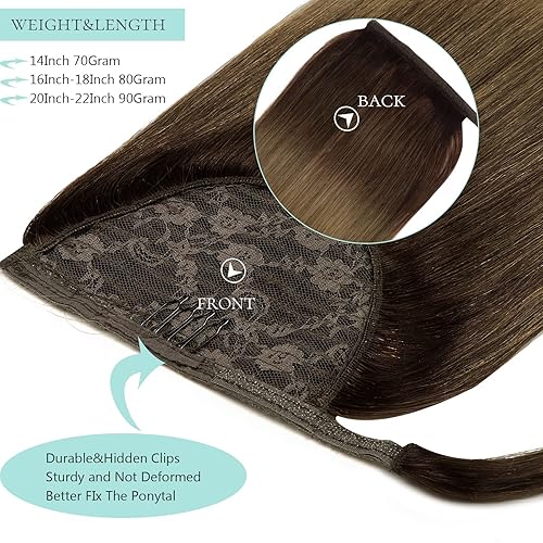 Miniatura 7 de Loxxy Extensiones de cabello humano largo natural con cola de caballo para mujer con pasta mágica (#4 20 pulgadas, 3.17oz, marrón chocolate)