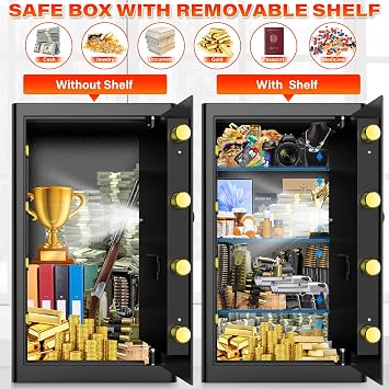 90L Large Safe Box with Document Bag & Combination Lock | Heavy-Duty Anti-Theft, 3 Removable Shelves, Home & Office Use, Secure Storage for Cash Jewelry Documents Valuables