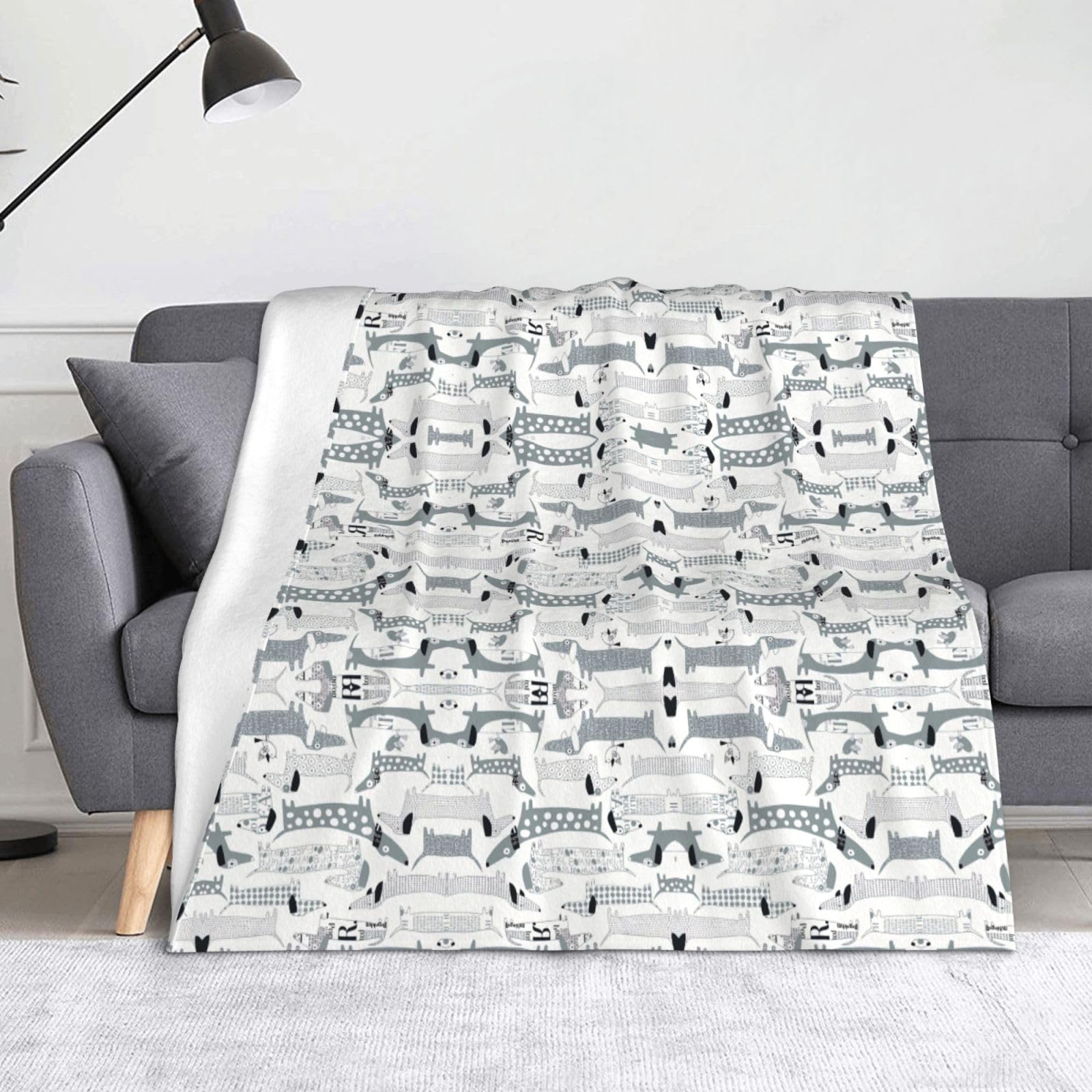 Couverture légère en flanelle teckel (152x127 cm) pour canapé