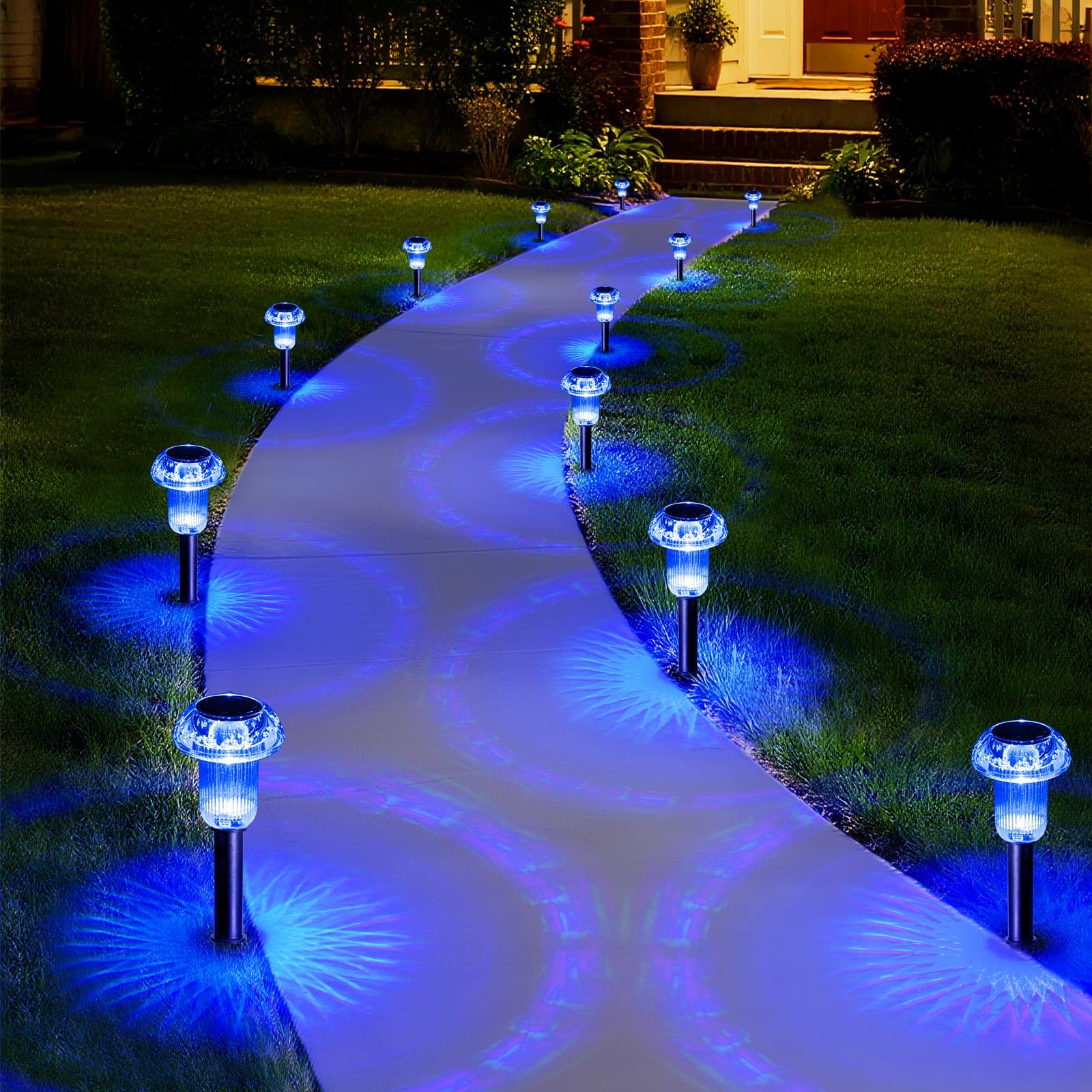 Priddop Solar Garden Lights Outdoor Waterproof 8 Pack Blue LED Mushroom