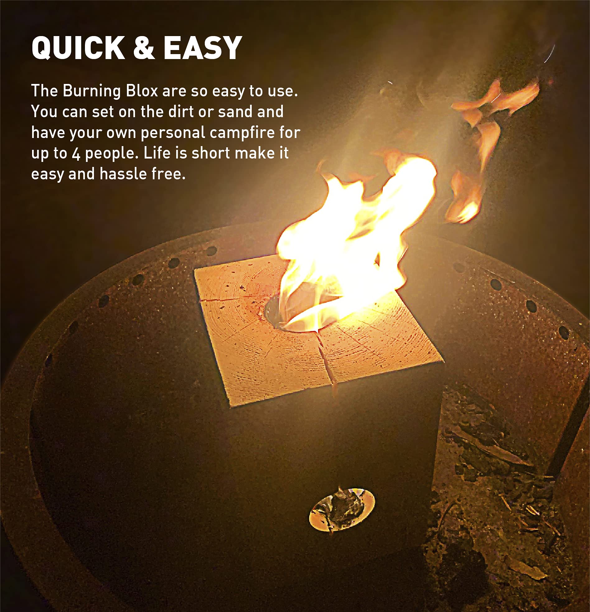 Burning BLOX Campfire Bonfire Firewood – Easy Light – Easy Clean-Up – Great for Camping, Beach and Cooking – Burns from Inside Out – 8” x 8” X 8” – Burns 2 Hours - Bonus 2 Fatwood Starters – Qty 2
