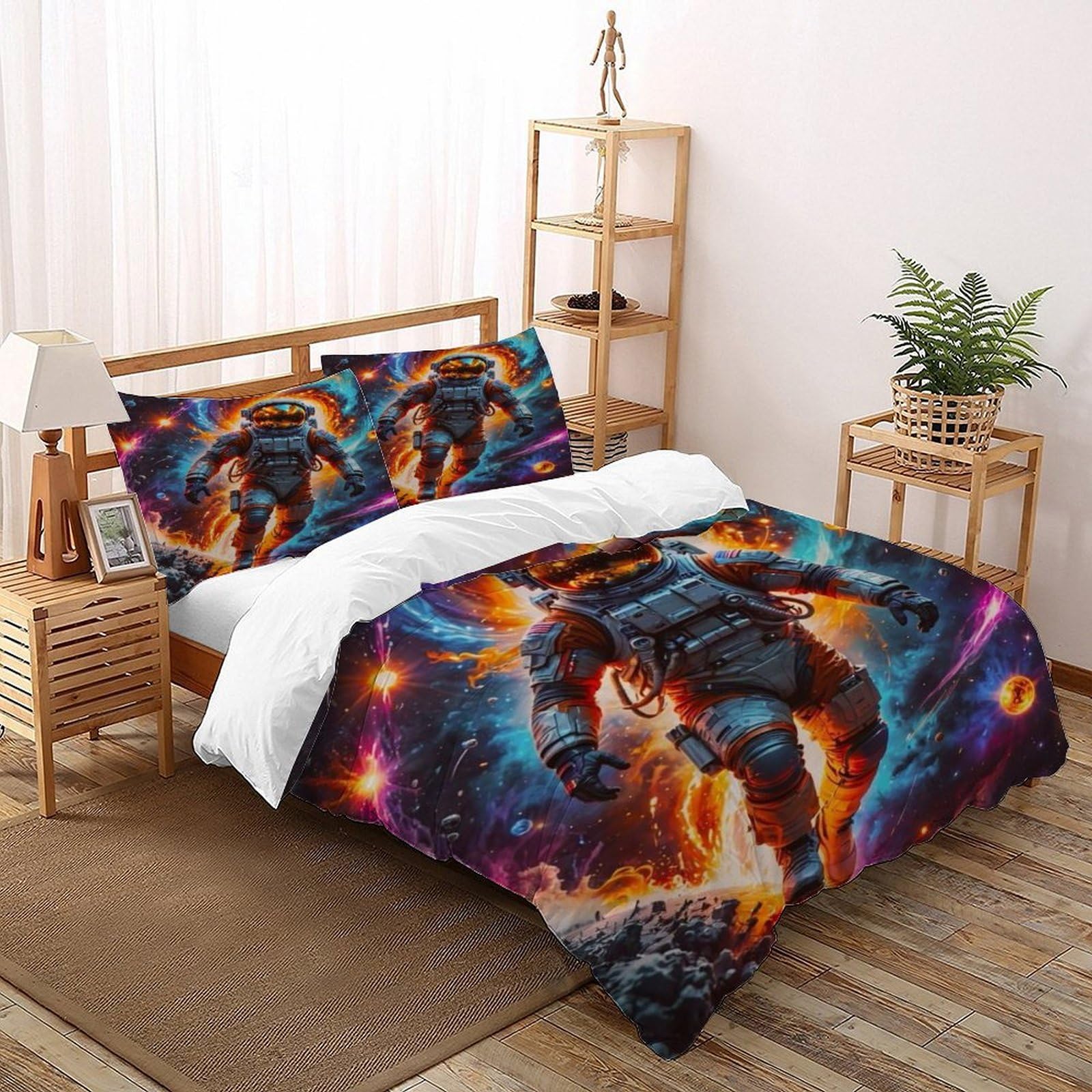 Parure de lit astronaute housse de couette double 200x200cm pour chambre ado