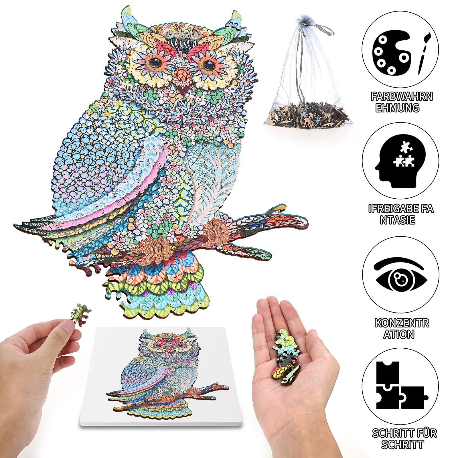 Eule Holzpuzzle Für Erwachsene & Kinder – Personalisiertes 200-teiliges Tierpuzzle Aus Holz, 30×30 Cm, Ideal Als Geschenk Zu Weihnachten Oder Geburtstag