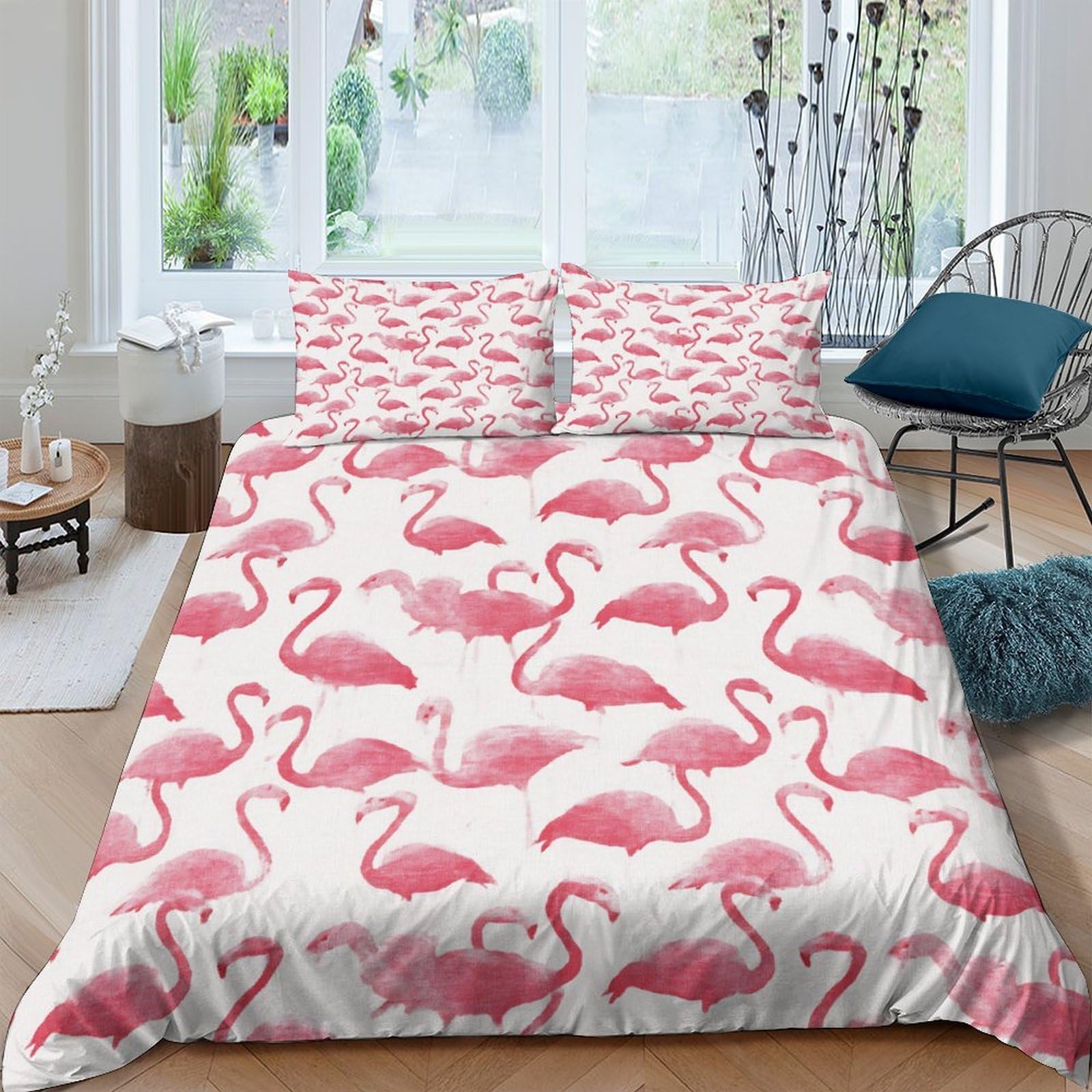 Ctjqhvkz Style-7 3D Printed Pink Flamingo Fitted Sheet Microfiber Soft Anti-Slip Bed Cover Tropical Bird Pattern For Bedroom Dorm Room Decor Single（135X200cm）