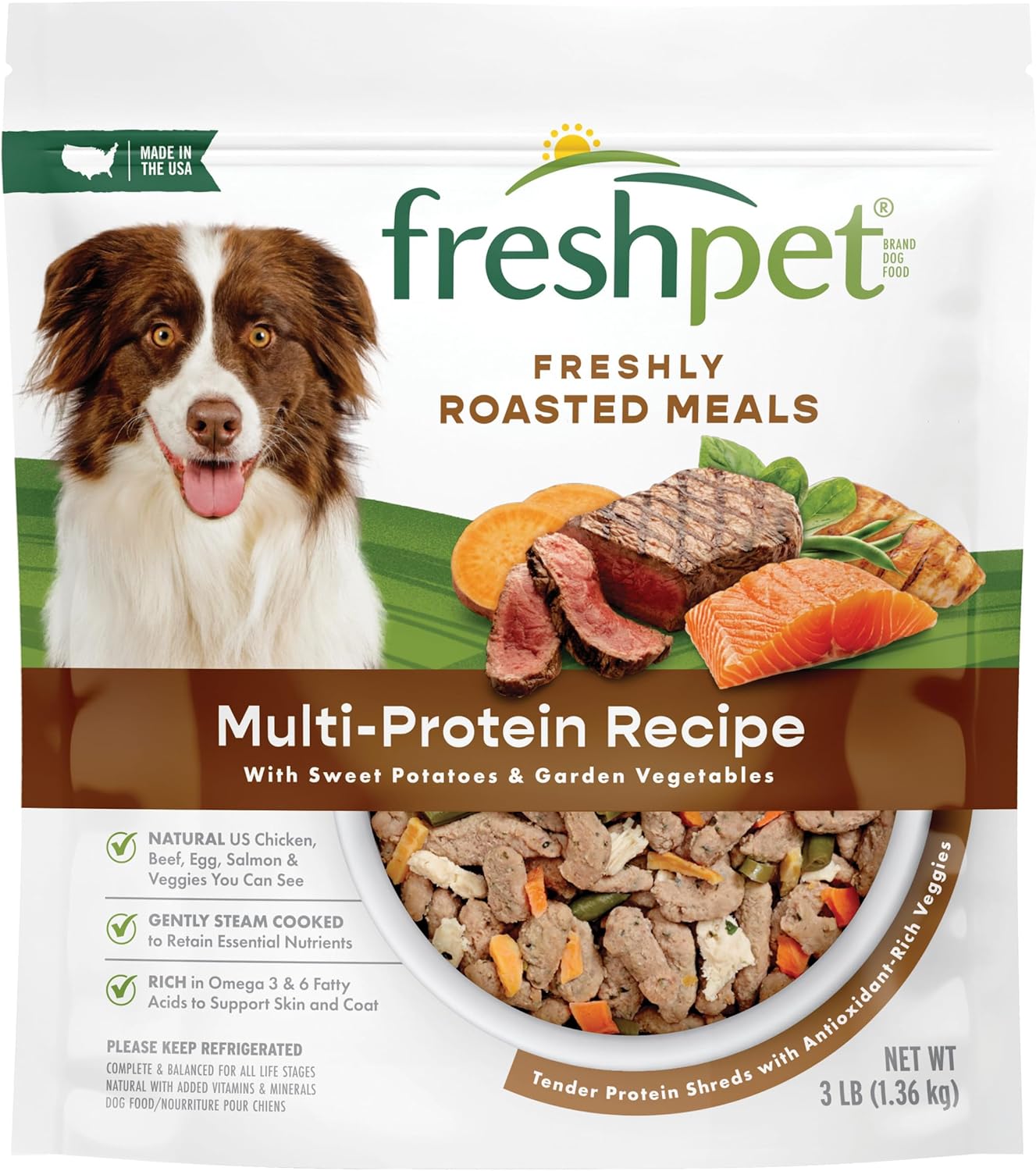 Freshpet Dog Food, Multi-Protein Complete Meal, Chicken, Beef, Egg and Salmon Recipe, 3Lb