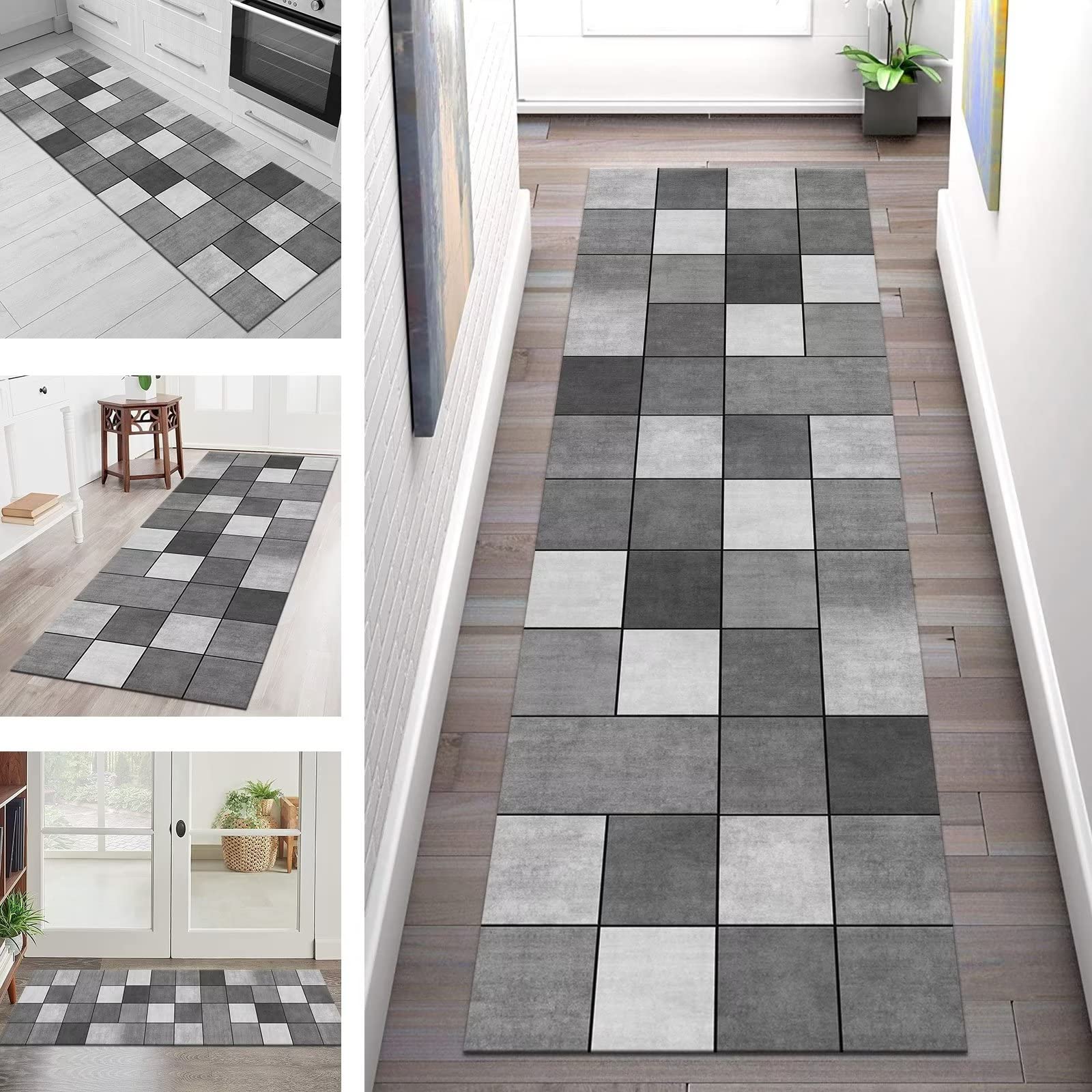 Tappeto Passatoia per Corridoio Antiscivolo Lavabile tappeto cucina Moderno Tappeti Runner 80X240CM Grigio Nero Disegno Tappeto Runner ingresso interno Soggiorno Antimacchia Tappetino per metro