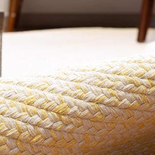 Miniatura 7 de Super Area Rugs Farmhouse - Alfombra trenzada de algodón reversible para cocina, amarillo y blanco, 5 x 7 pies, ovalada
