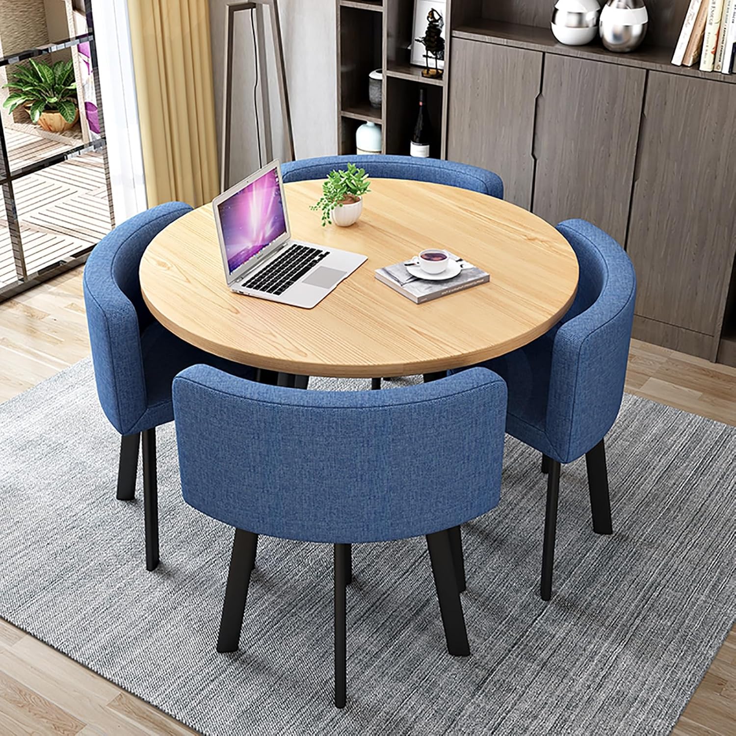 Modern Office Reception Table and Chair Set 1 Negotiation Table with 4 Chairs Ideal for Living Room Home Office Bedroom Stylish Orange Color Scheme, Navy Blue