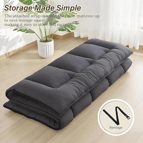 Miniatura 2 de Colchón de Suelo Japonés Plegable y Portátil Enrollable Colchón Futon de 3" Gris Tapete Tatami para Adultos y Niños, Espuma Viscoelástica Triturada