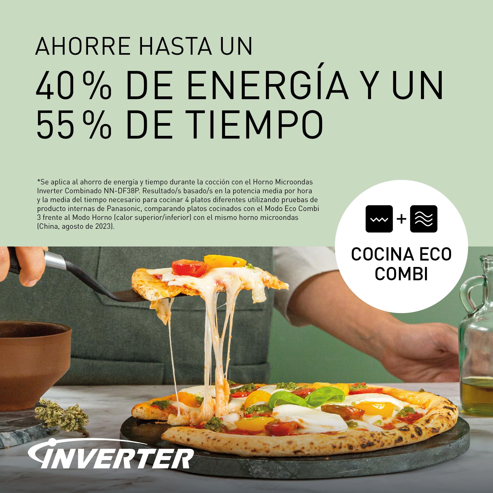 Panasonic NN-DF38PBEPG Horno Microondas y Grill, 1000W, 23L, Inverter, Modo Eco Combi, Plato no Giratorio, 16 Programas Automáticos, Bandeja Esmaltada, Rejilla Alambre, Fácil Limpieza, Negro