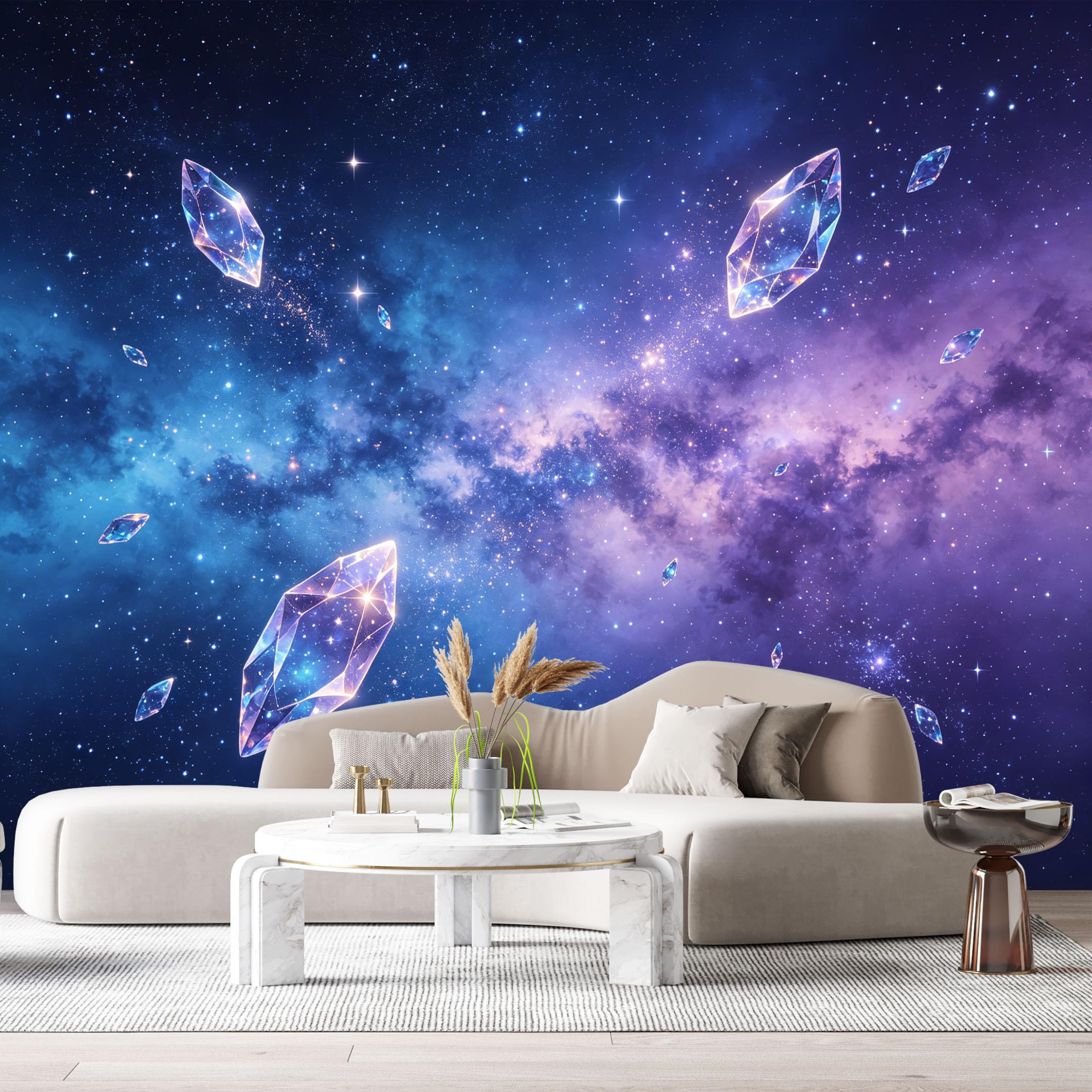 Custom Size Wall Murals Cosmic Galaxy Abstract 3D Floating Crystals Starry Sky SelfAdhesive Wall Fabric Removable Large Wallpaper for Photo Living Room