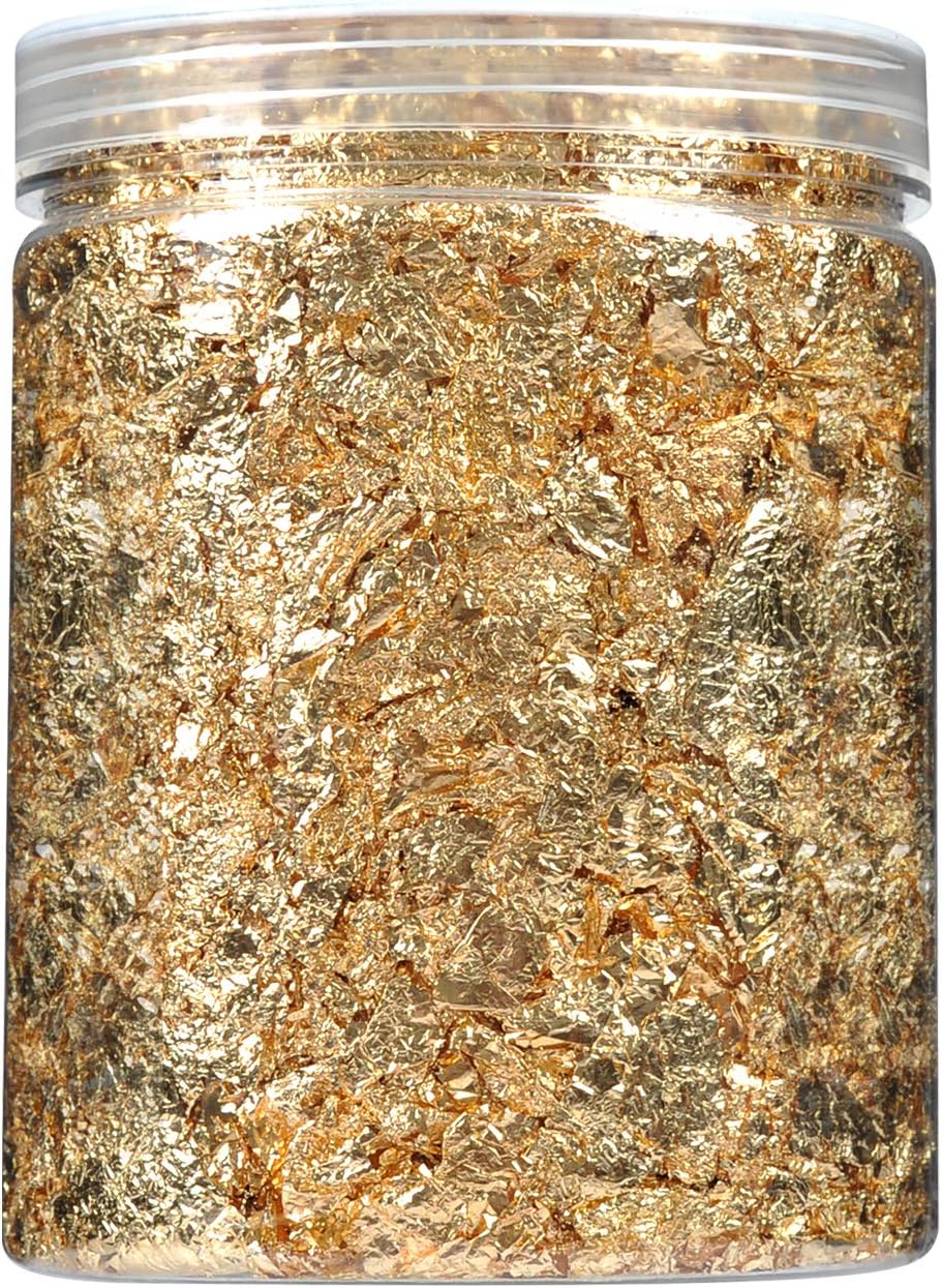 20g Glitter foil Leaf Flakes Sheets for Resin Art Gilding Nail Painting Slime Craft Jewelry Making Supplies (Gold)