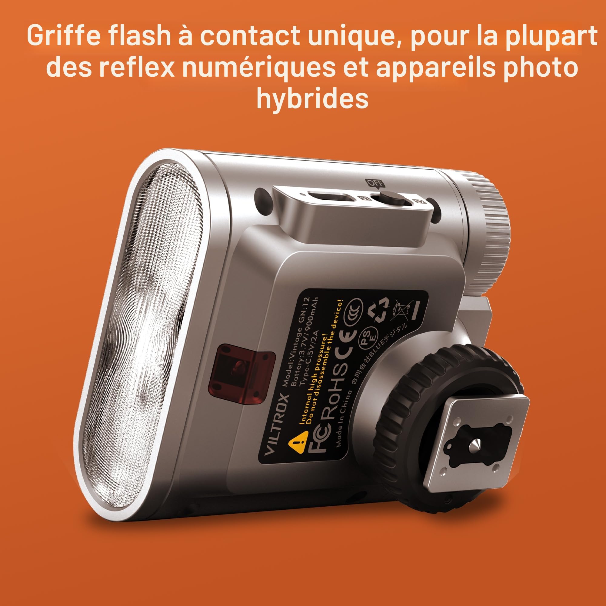 VILTROX Retro Flash Speedlite,Mini Flash Appareil Photo GN12,7 Niveaux de Puissance,24W/s Pleine Puissance,Recyclage 0,1–1,5s,S1/S2 Contrôle Optique pour Sony Fujifilm Canon Nikon Olympus (Z1)
