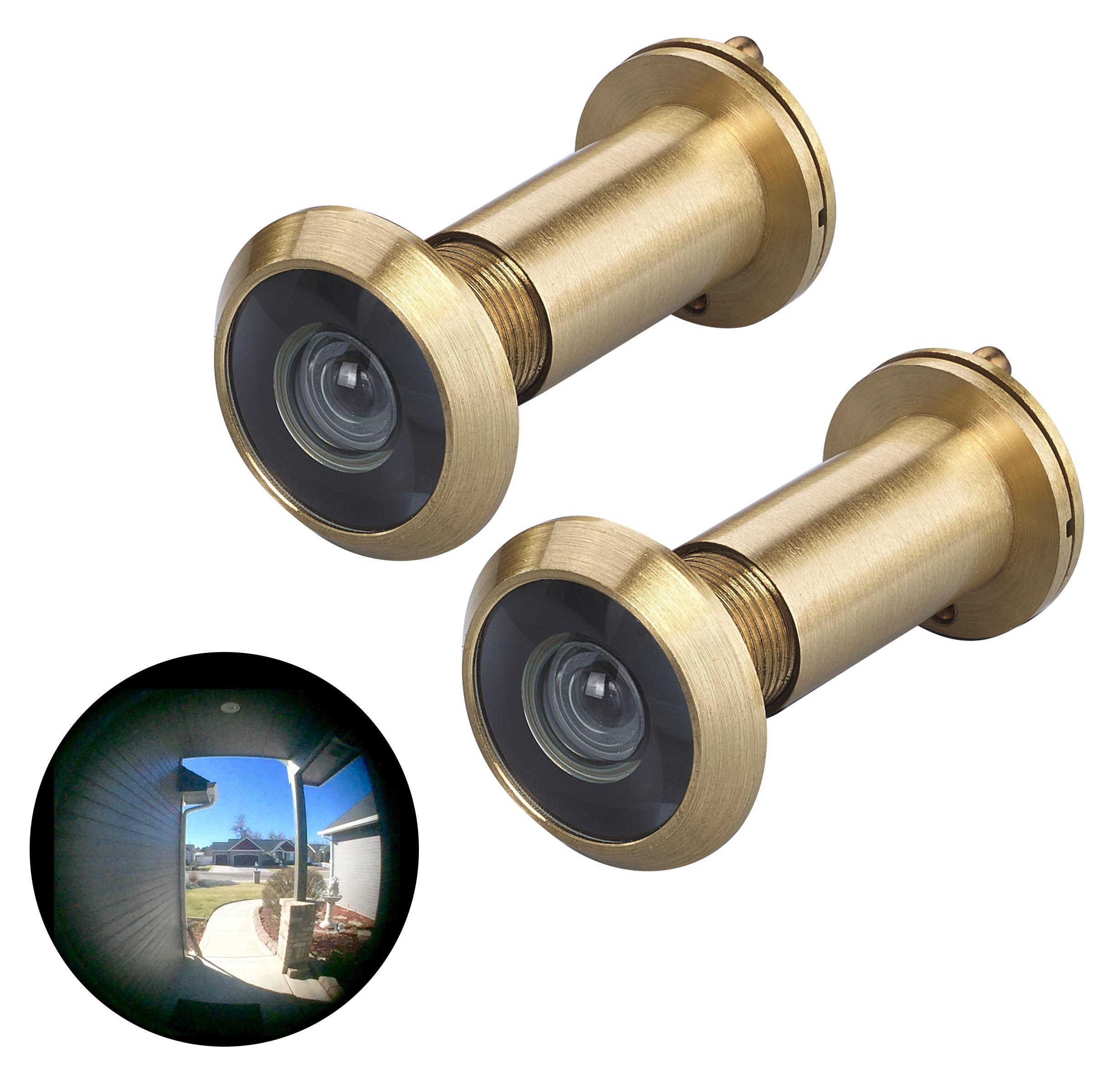 TG2814YG-SC Solid Brass UL Listed 220-degree Door Viewer with Heavy Duty Privacy Cover for 1-3/8" to 2-1/6" Doors, Satin Gold Finish,2 stes
