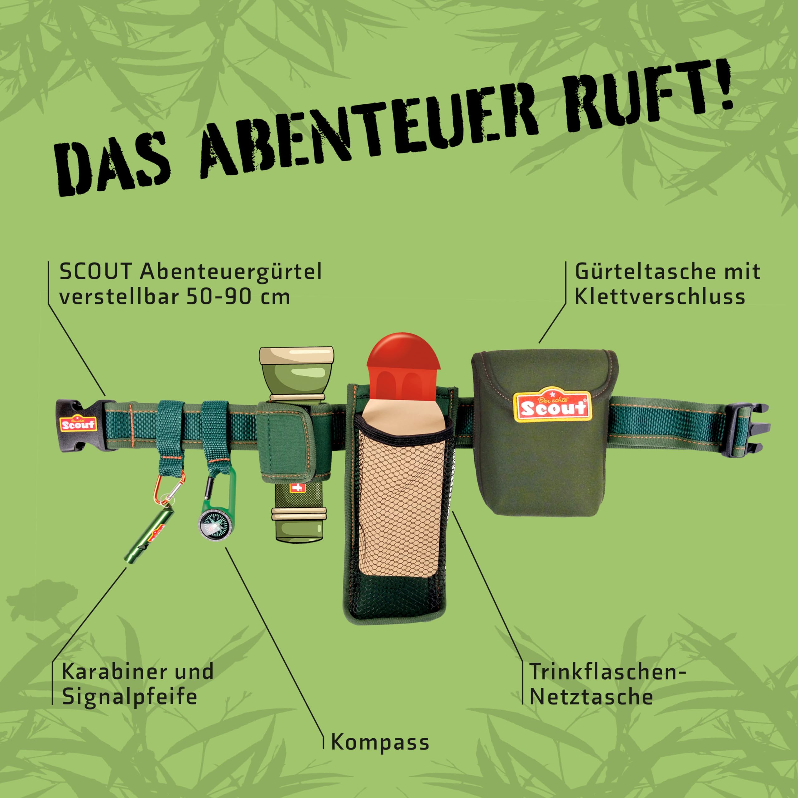 Ceinture Explorateur Enfants Avec Boussole, Loupe Et Sifflet - Kit Aventure Vert