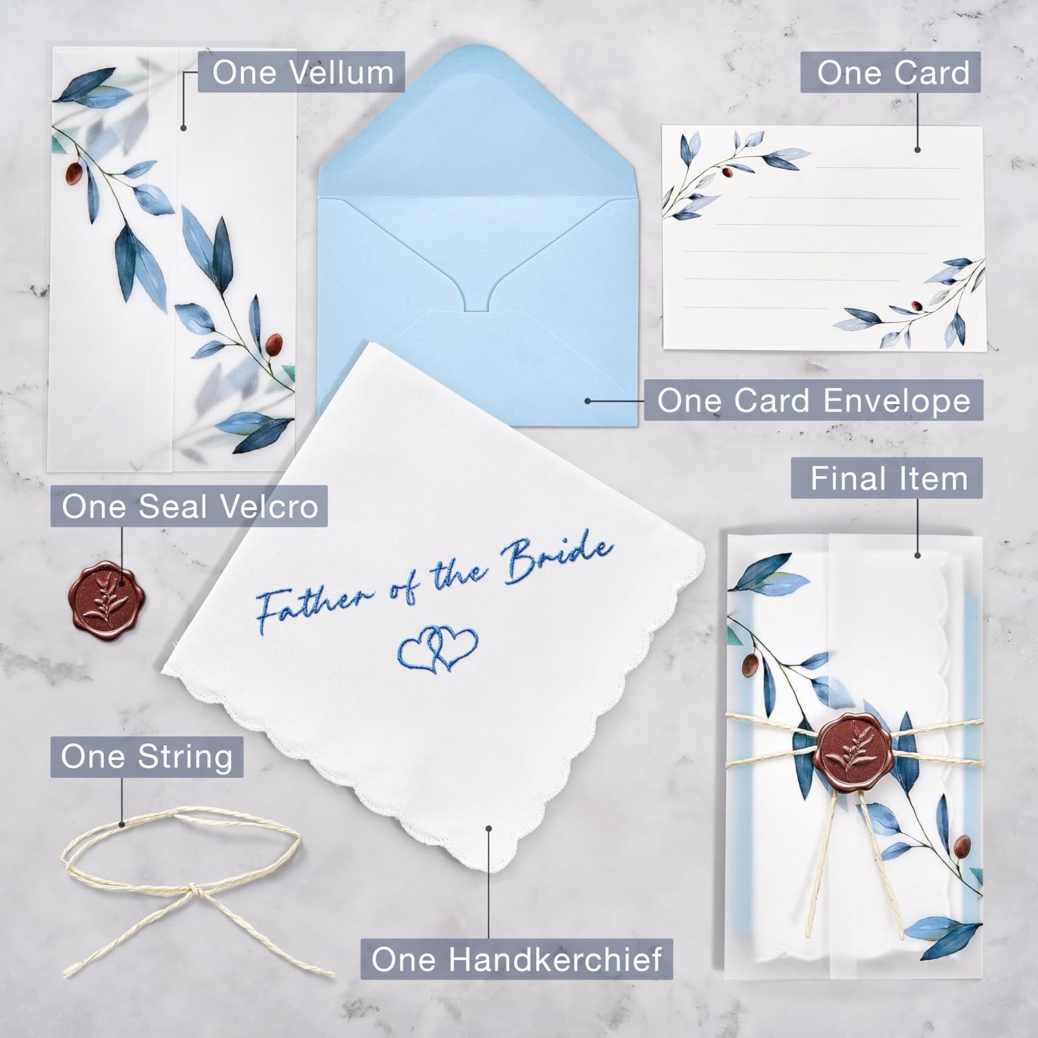 W&F GIFT Handkerchief - 12" x 12" - Something Blue for Bride on Wedding Day - Bridal Weddings Hankie - Image 2