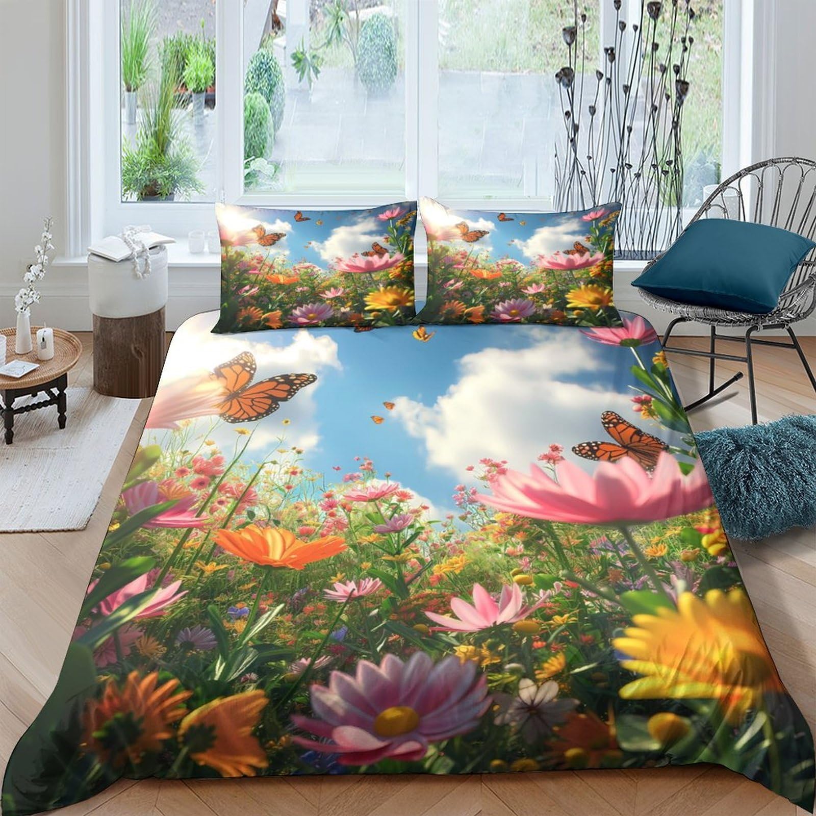 Ctjqhvkz Style-3 3D Printed Butterfly Meadow Fitted Sheet Microfiber Soft Breathable Floral Mattress Cover For Bedroom Guest Room Decor Single（135X200cm）