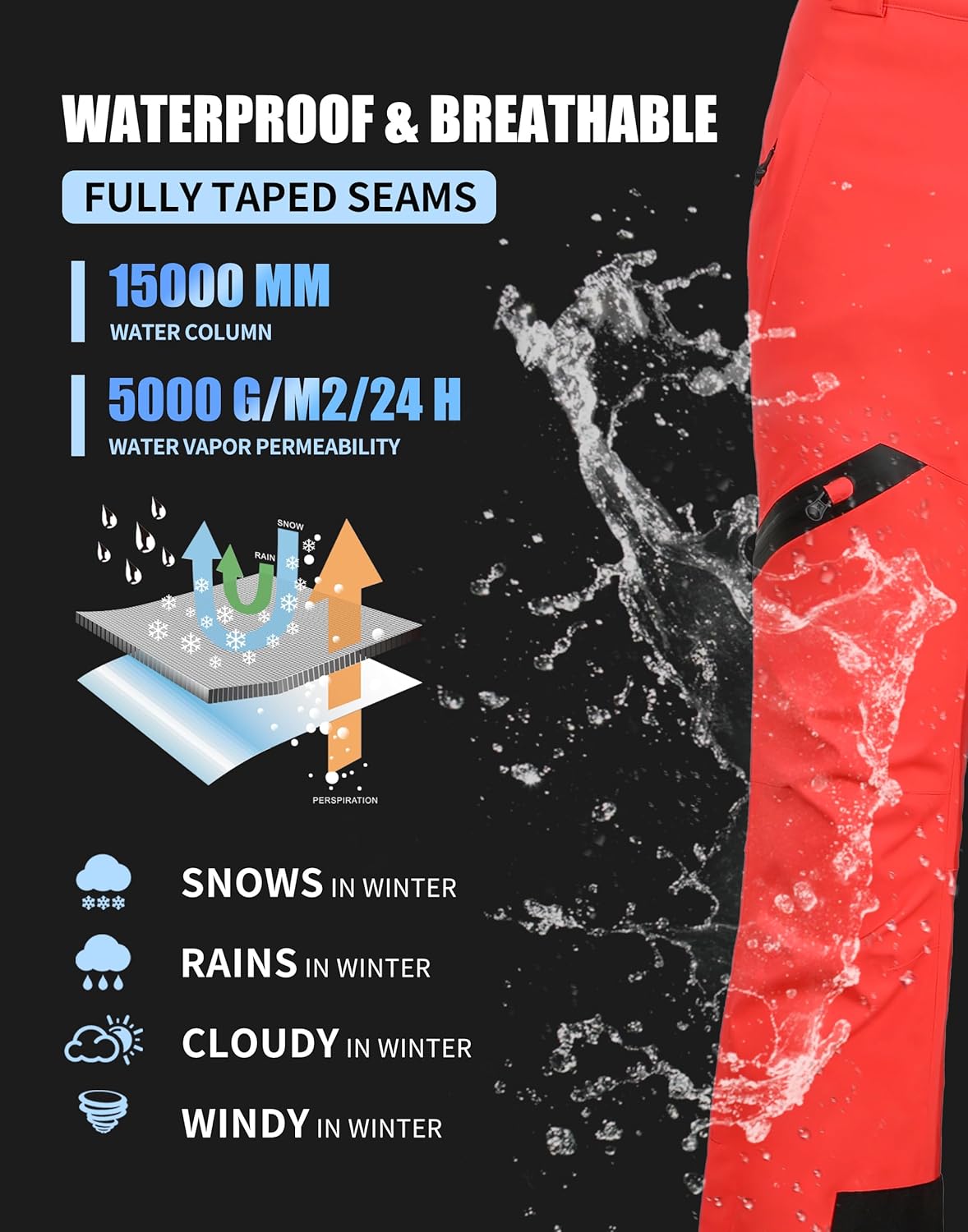 Pioneer Camp Women's Snow Pants Ski Bibs Waterproof Insulated Snowboard Overalls Winter Cargo Hiking Pants with Suspenders - Image 3