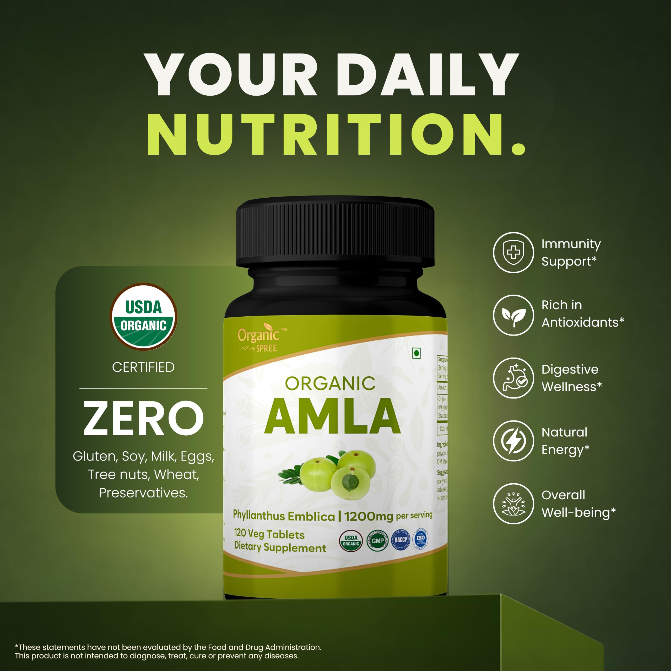 Organic Spree Amla 120 Tablets - Rich in Vitamin C, Supports Immunity, Hair & Skin Wellness* - Indian Gooseberry (Phyllanthus emblica) - 60 Days Supply - USDA Organic, GMP, HACCP Certified - Pack of 3 — Amazon image 2