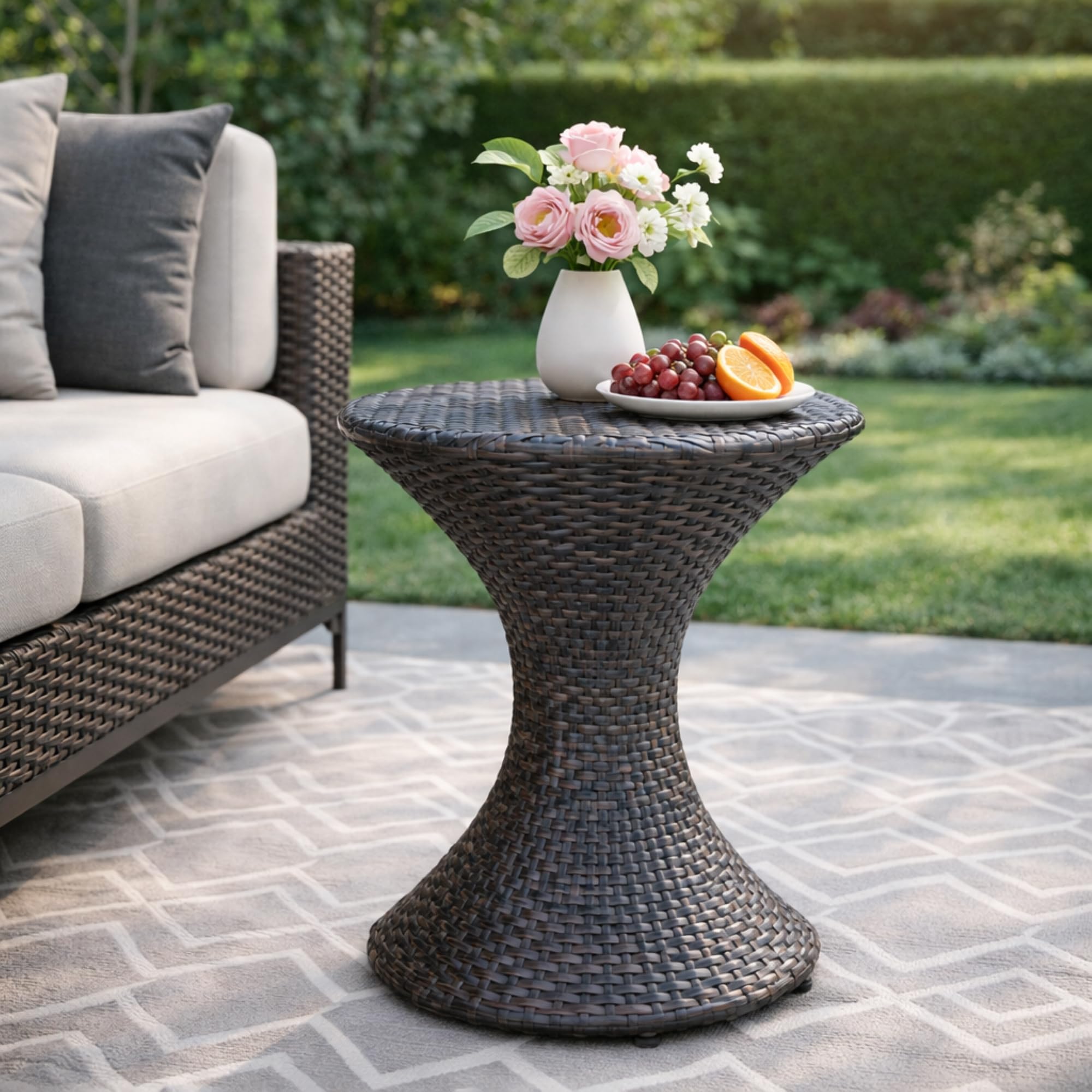 Tavolino da esterno a clessidra, tavolino in vimini in rattan for uso patio